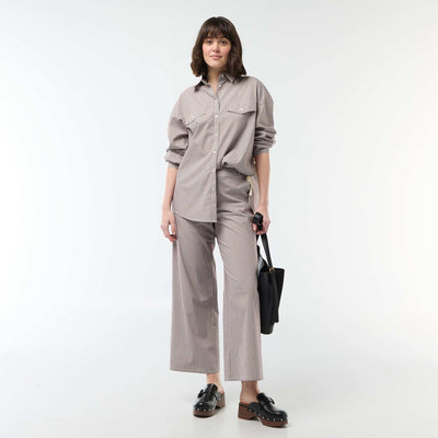 Pantalon large rayé BEIGE