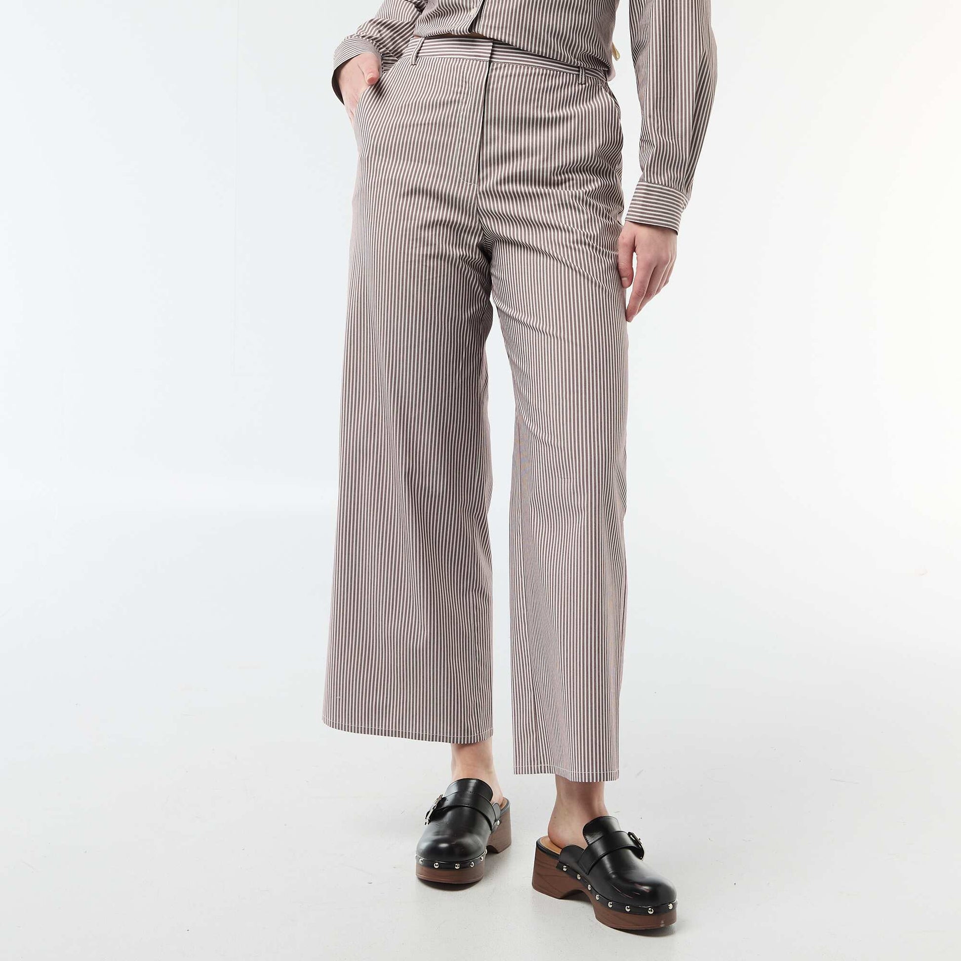 Pantalon large rayé BEIGE