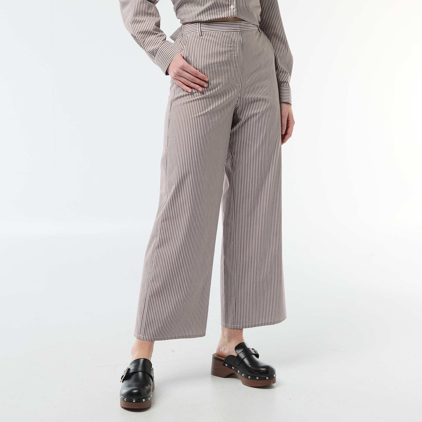 Pantalon large rayé BEIGE