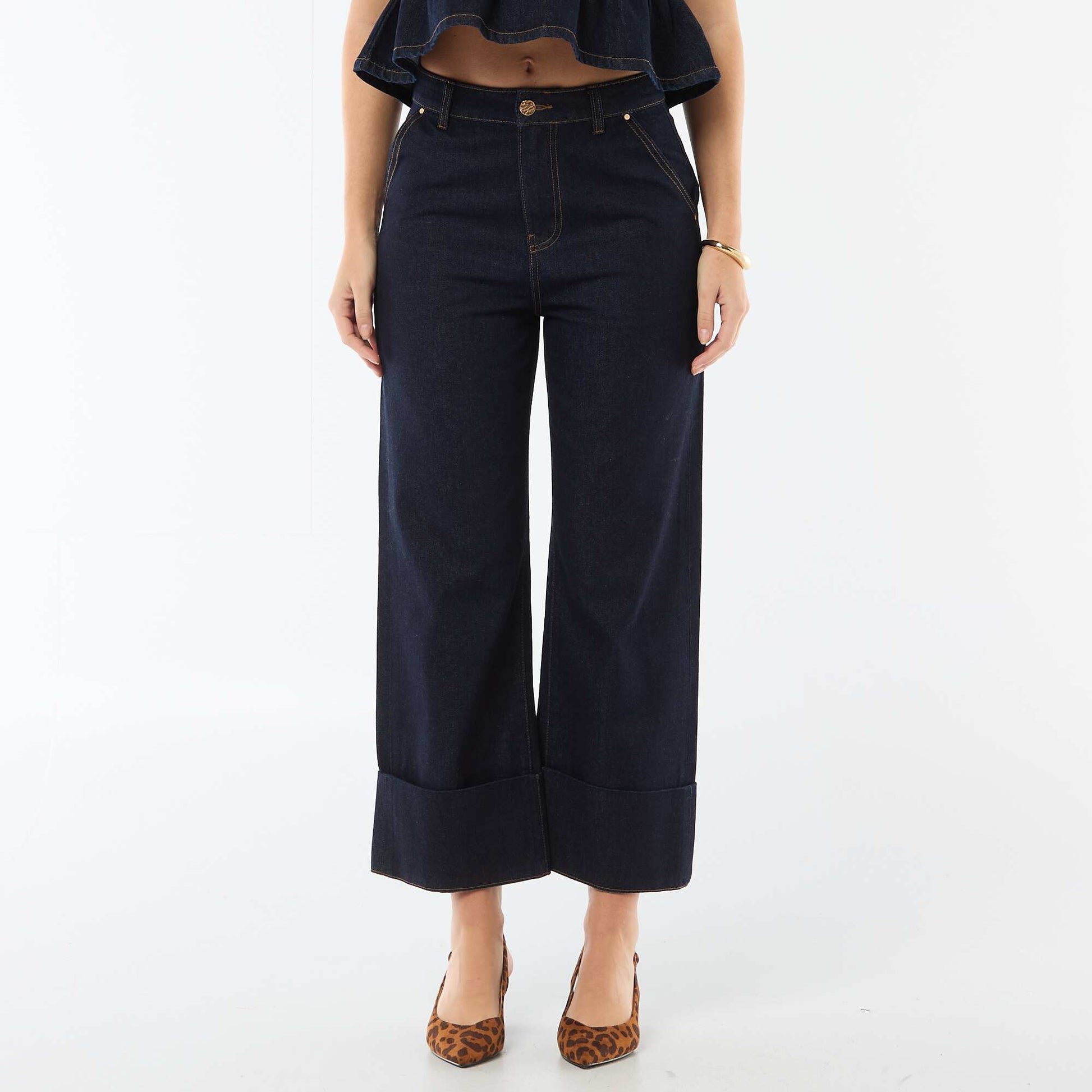 Jean taille haute avec revers en bas BLEU