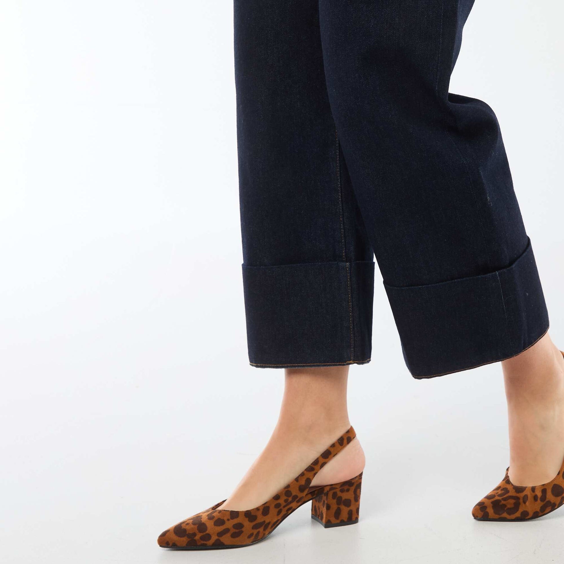 Jean taille haute avec revers en bas BLEU