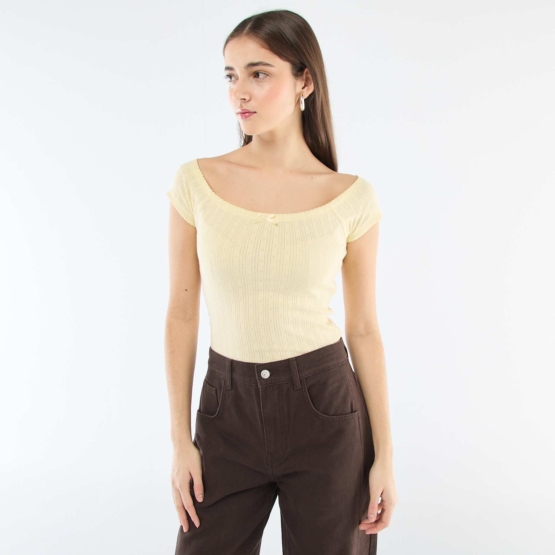 T-shirt en maille pointelle JAUNE
