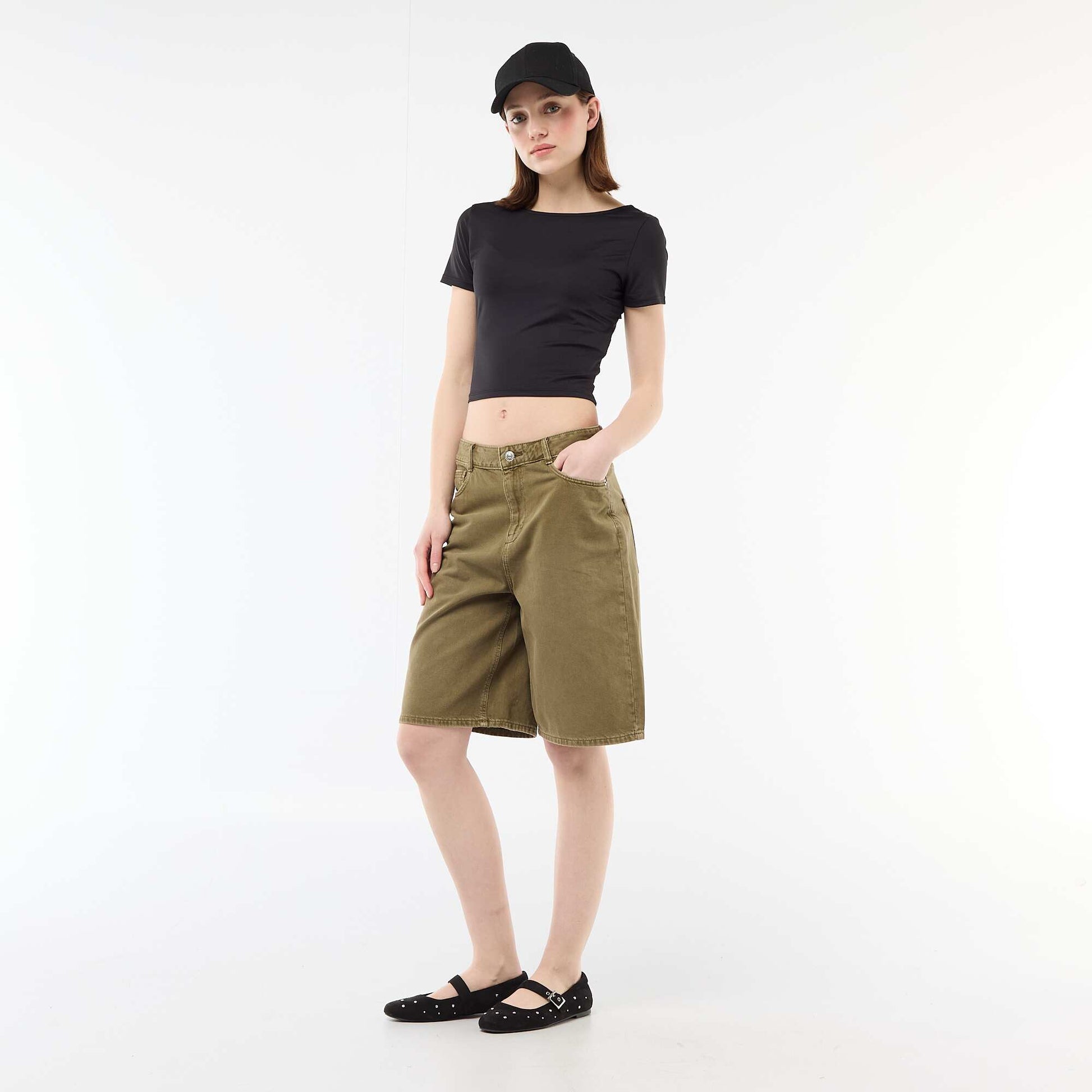 Tee-shirt cropped décolleté carré au dos NOIR
