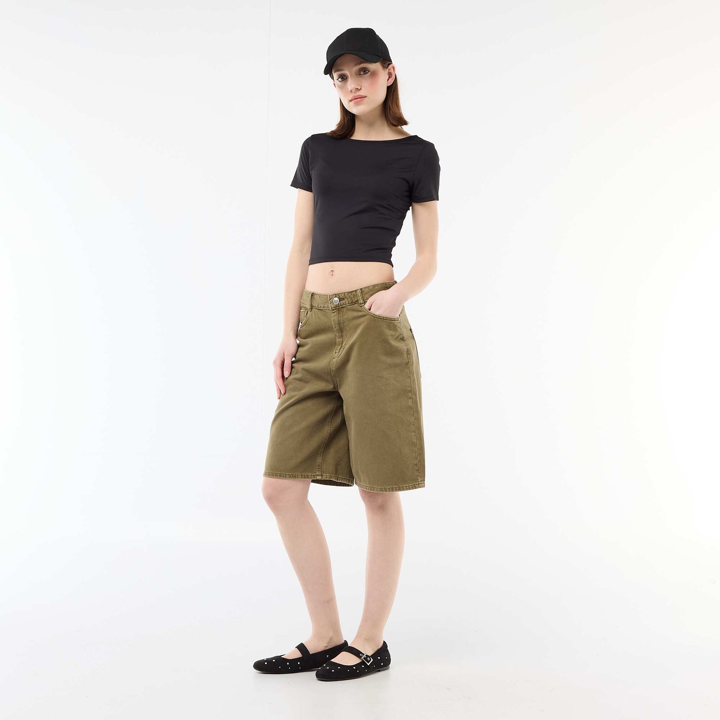 Tee-shirt cropped décolleté carré au dos NOIR