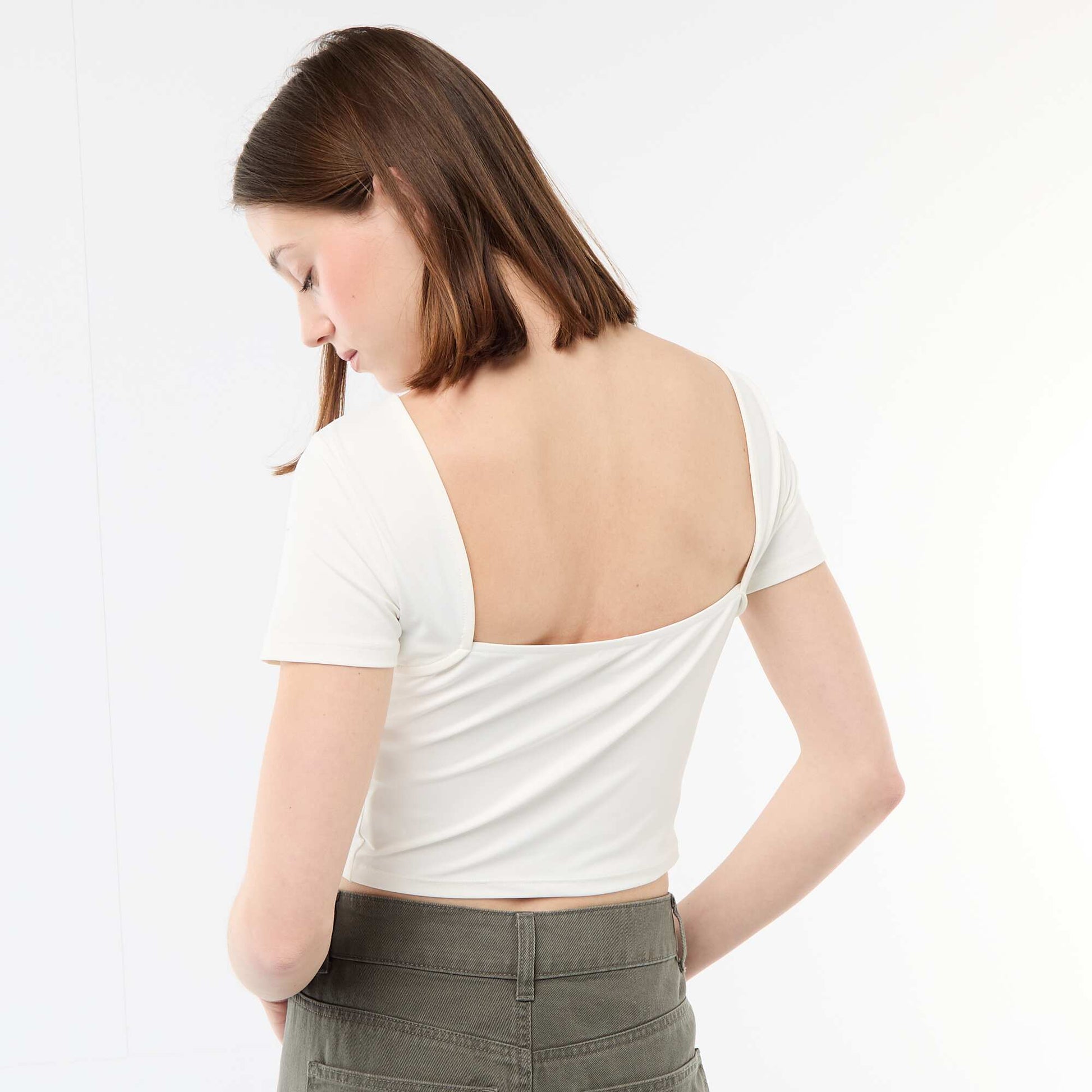 Tee-shirt cropped décolleté carré au dos BLANC