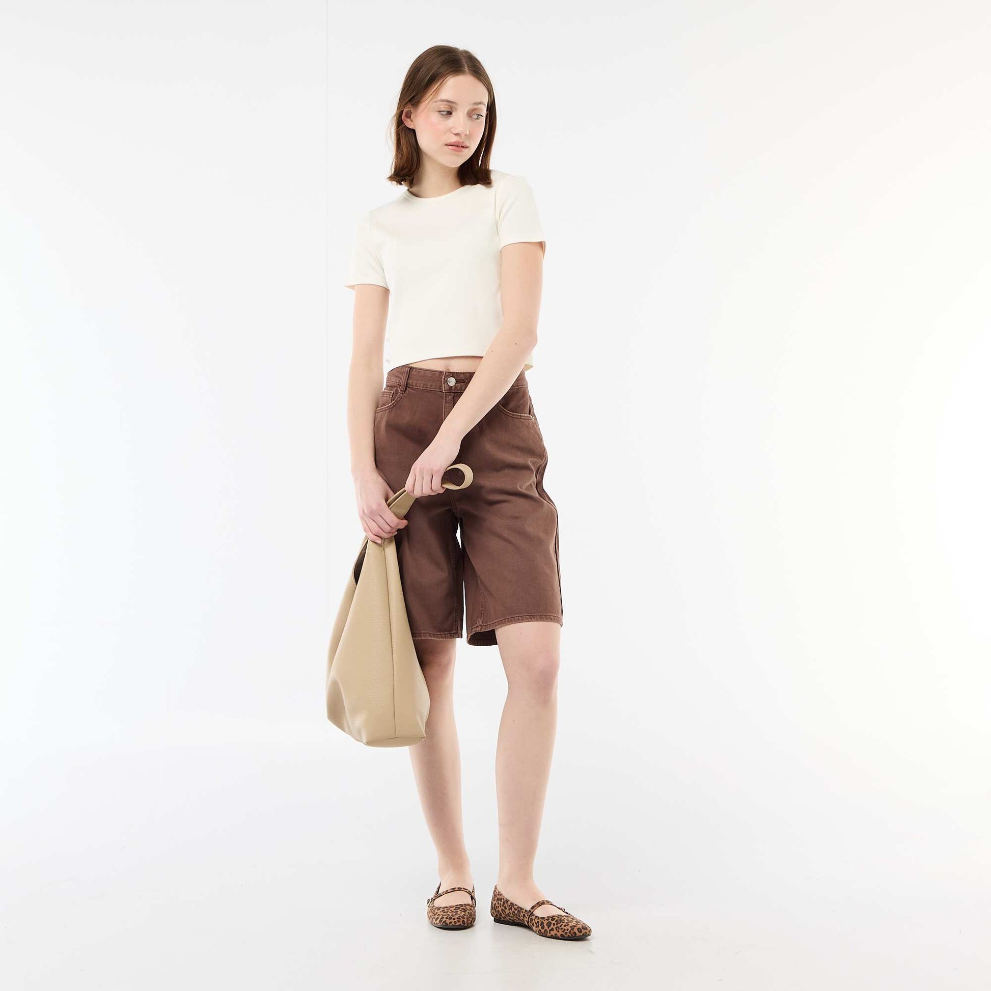 Tee-shirt cropped côtelé avec noeuds BLANC
