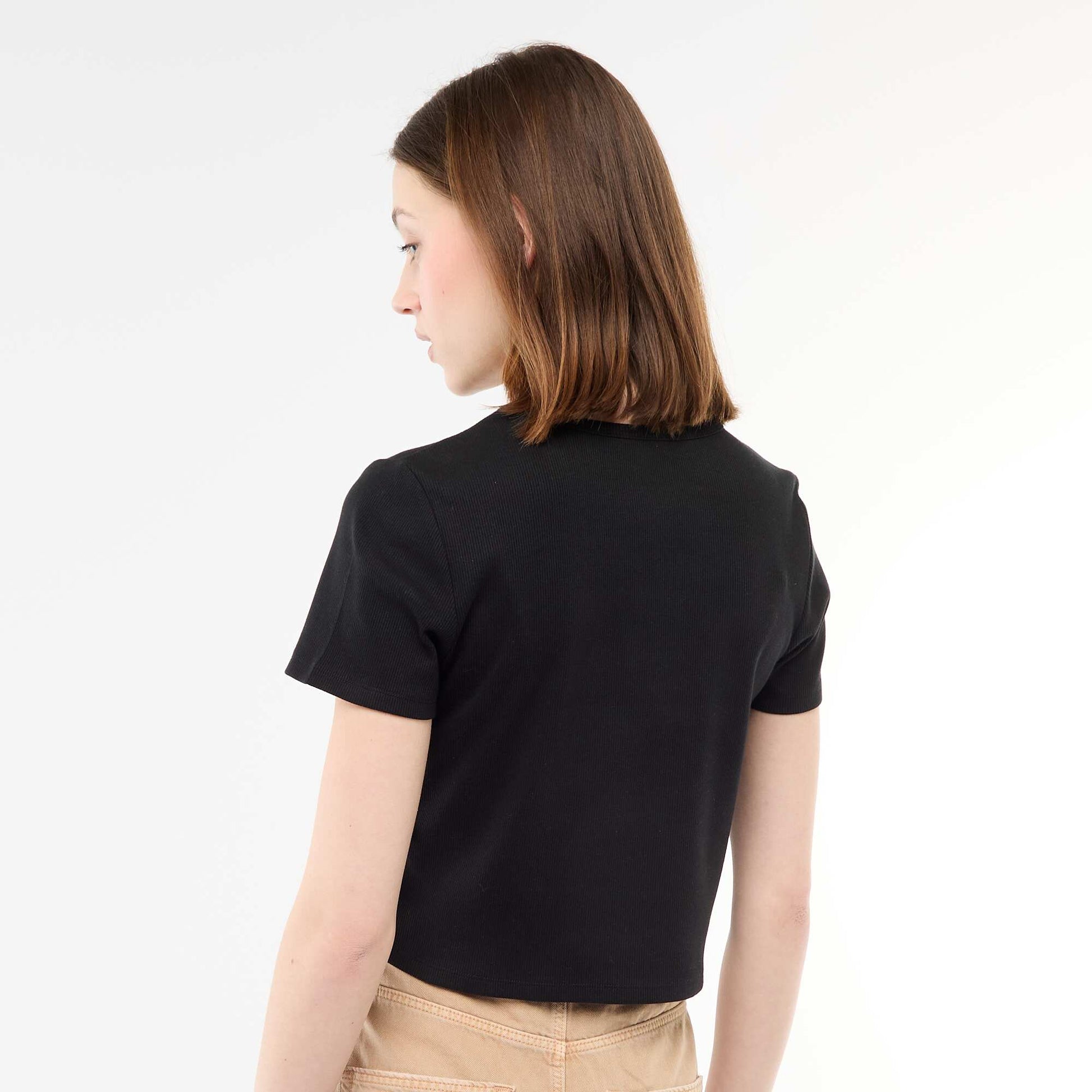Tee-shirt cropped côtelé avec noeuds NOIR