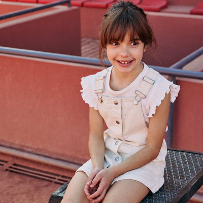 Salopette short avec fleurs brodées BEIGE