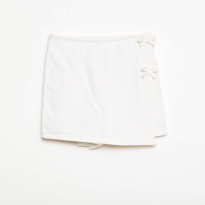 Jupe short courte en jean avec nœuds BLANC