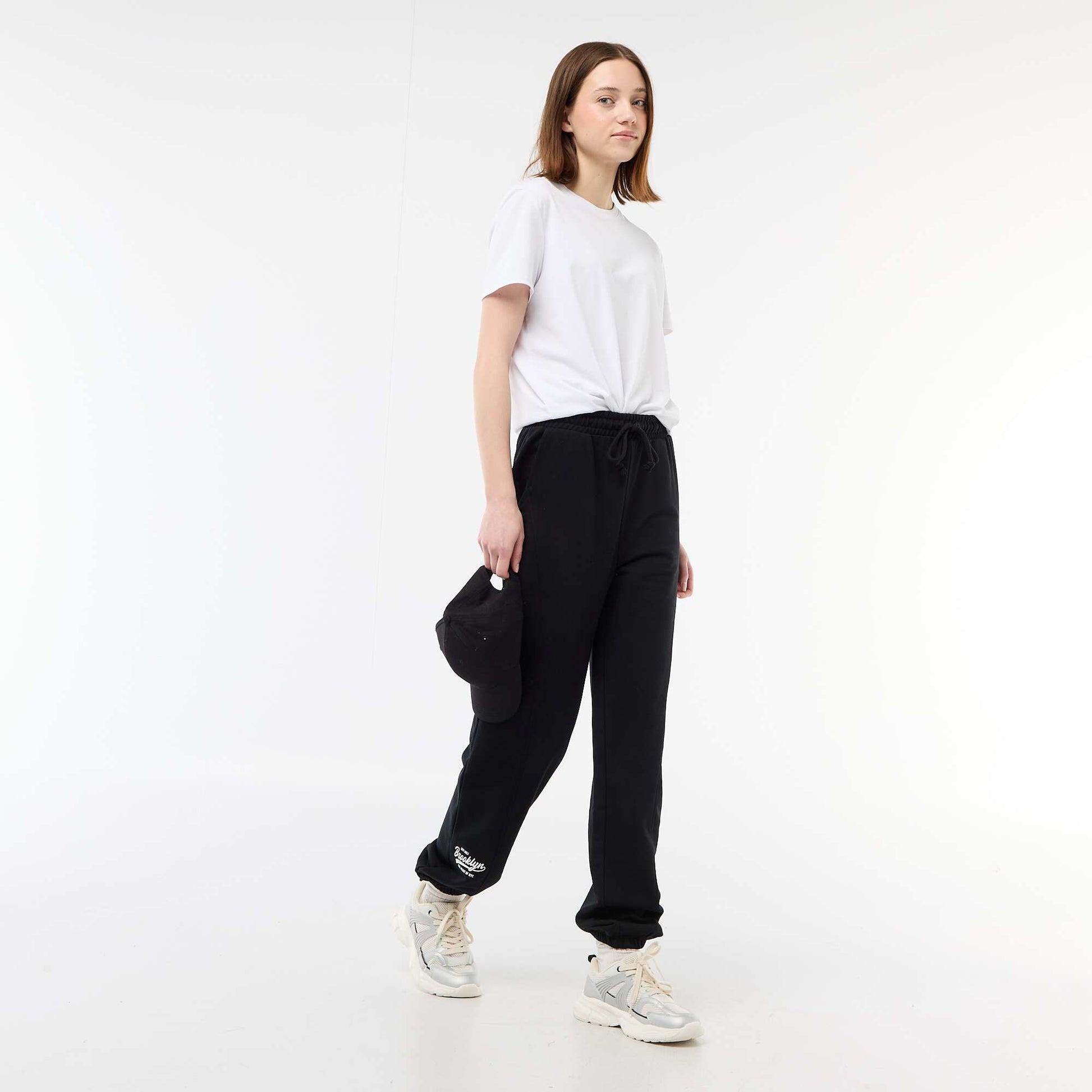 Jogging forme barrel en coton uni NOIR
