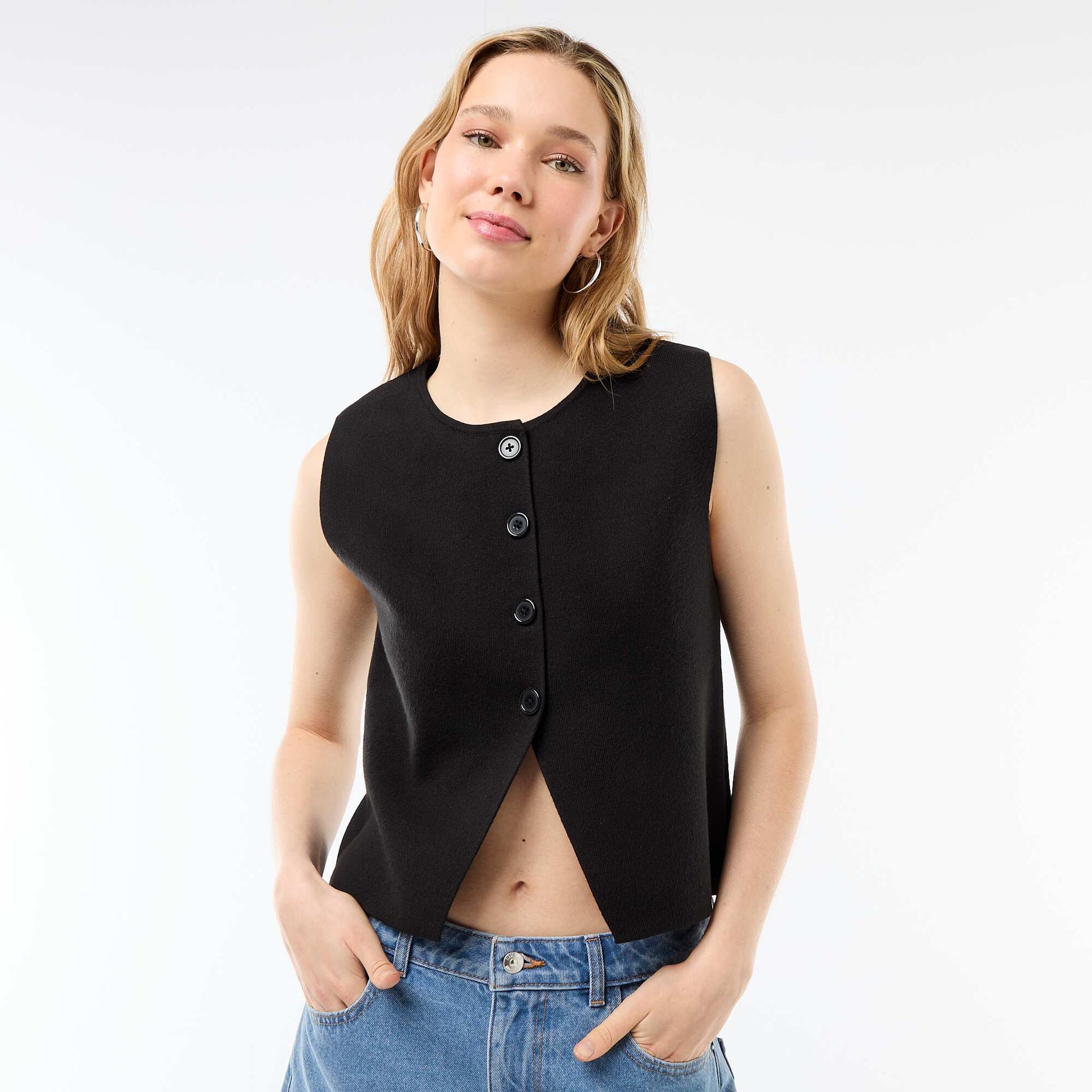 Gilet sans manches à col rond NOIR