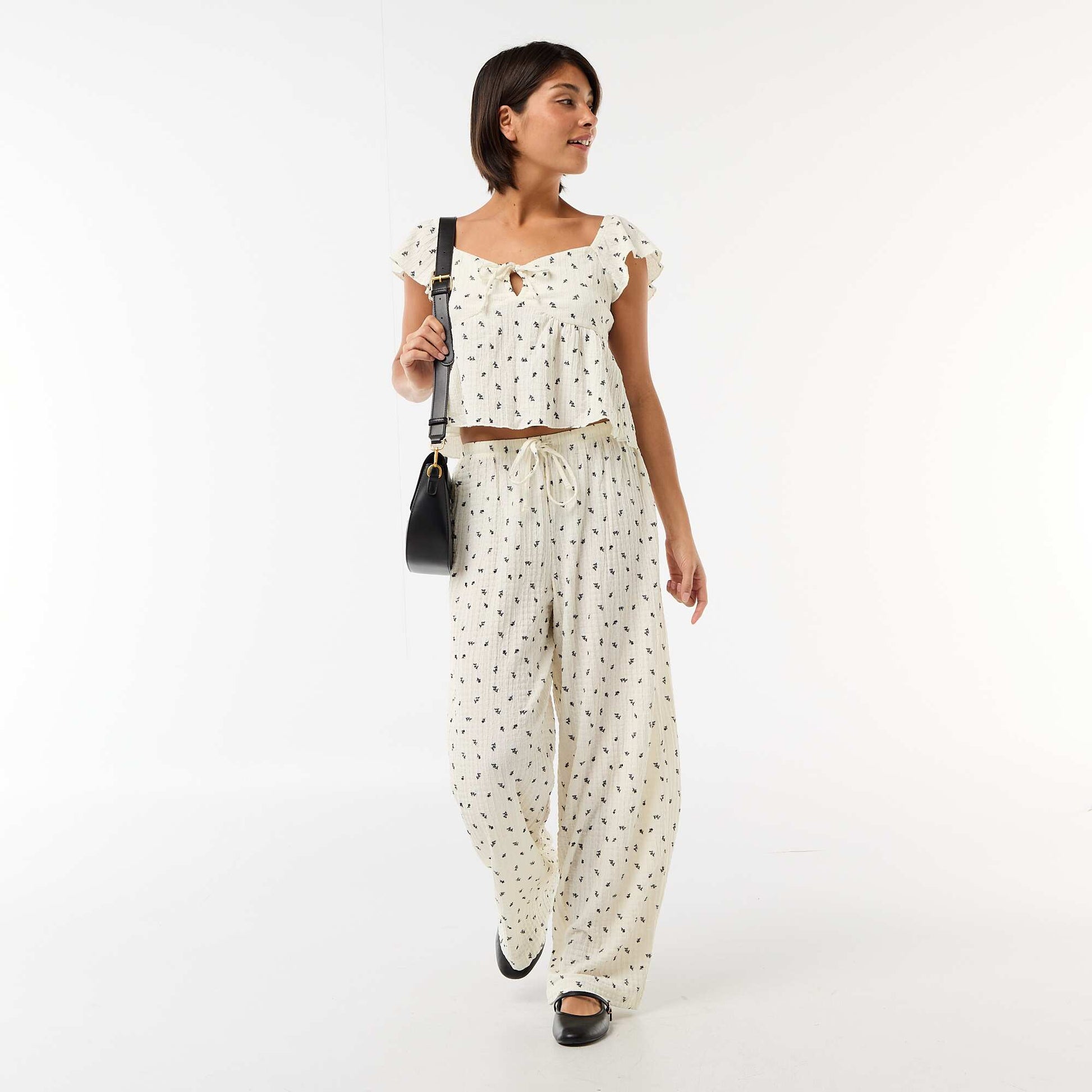 Pantalon imprimé en maille crinkle BLANC