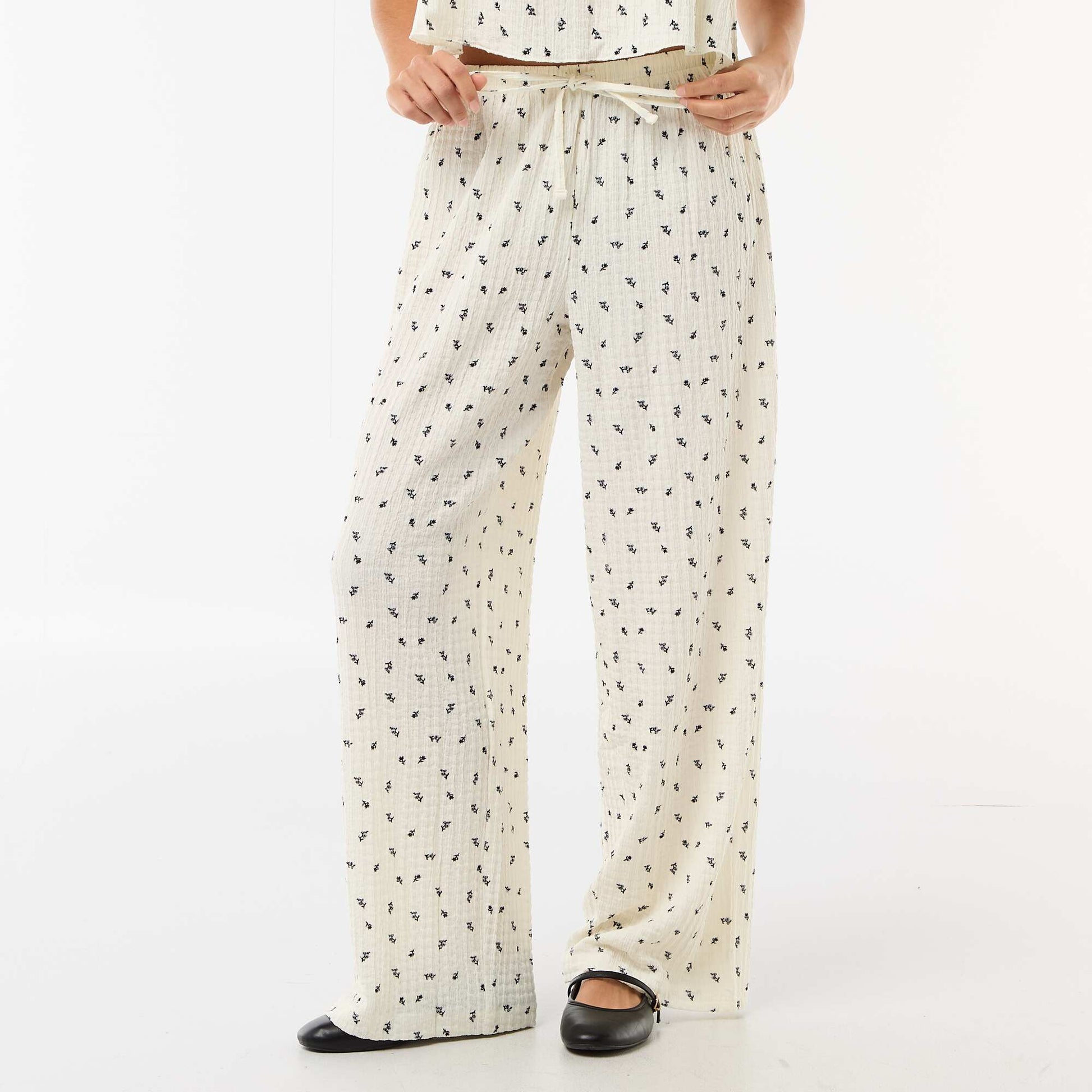 Pantalon imprimé en maille crinkle BLANC