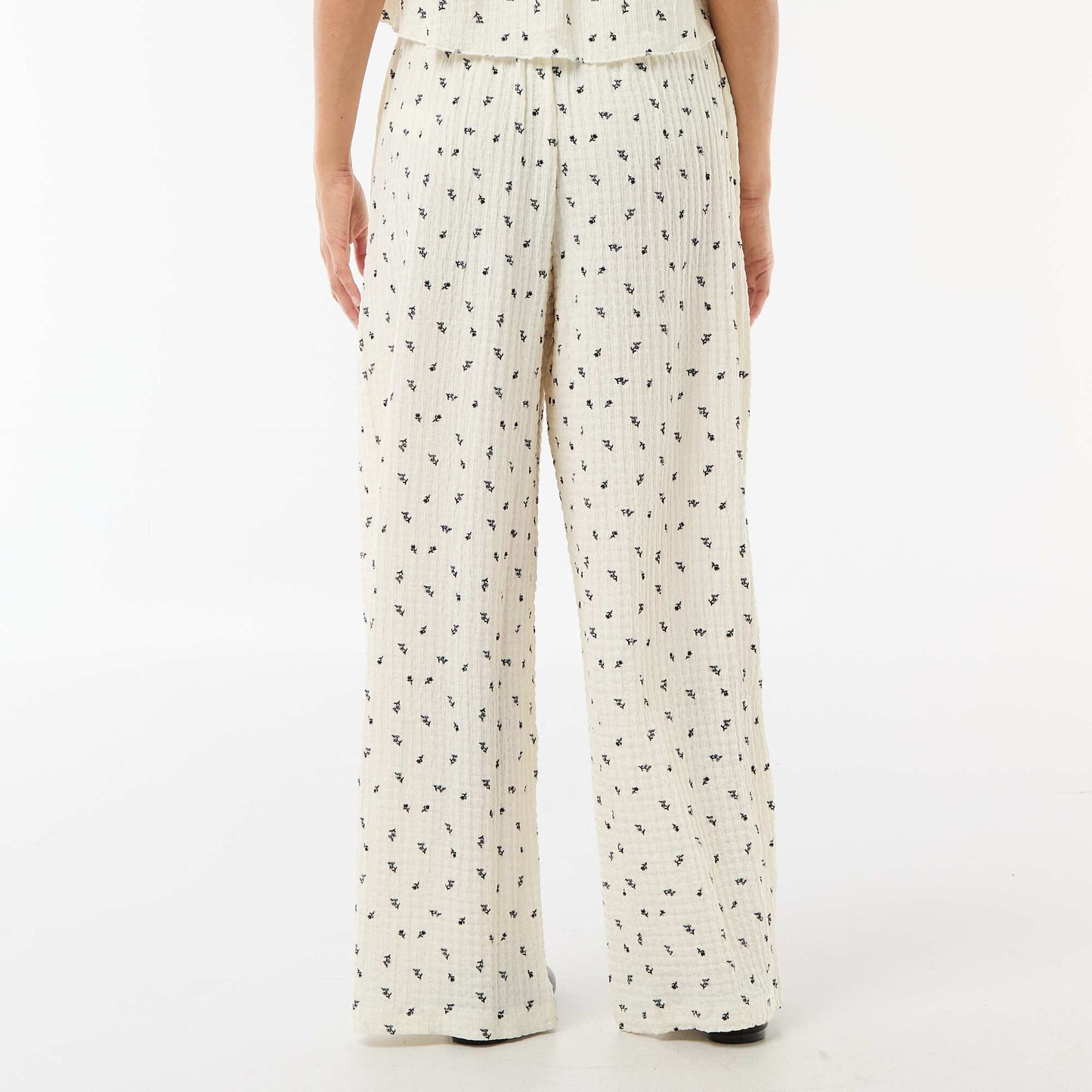 Pantalon imprimé en maille crinkle BLANC