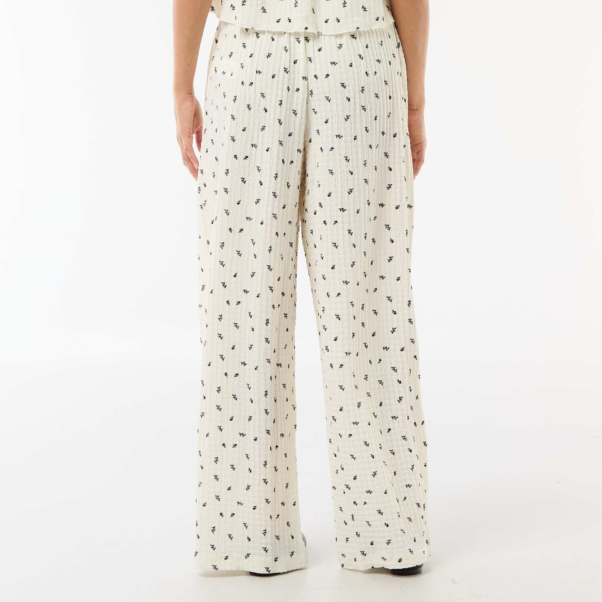 Pantalon imprimé en maille crinkle BLANC