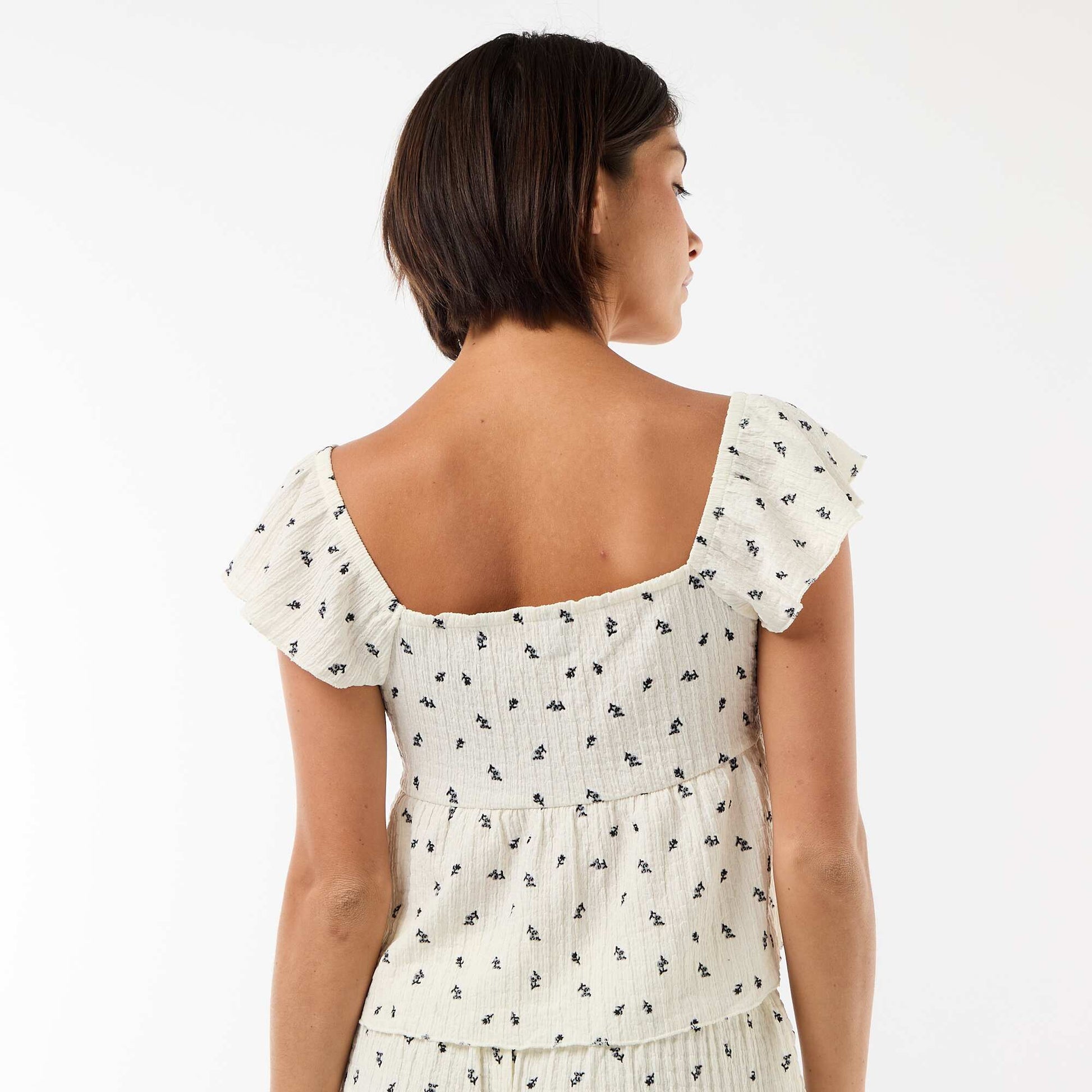 Top imprimé en maille crinkle BLANC