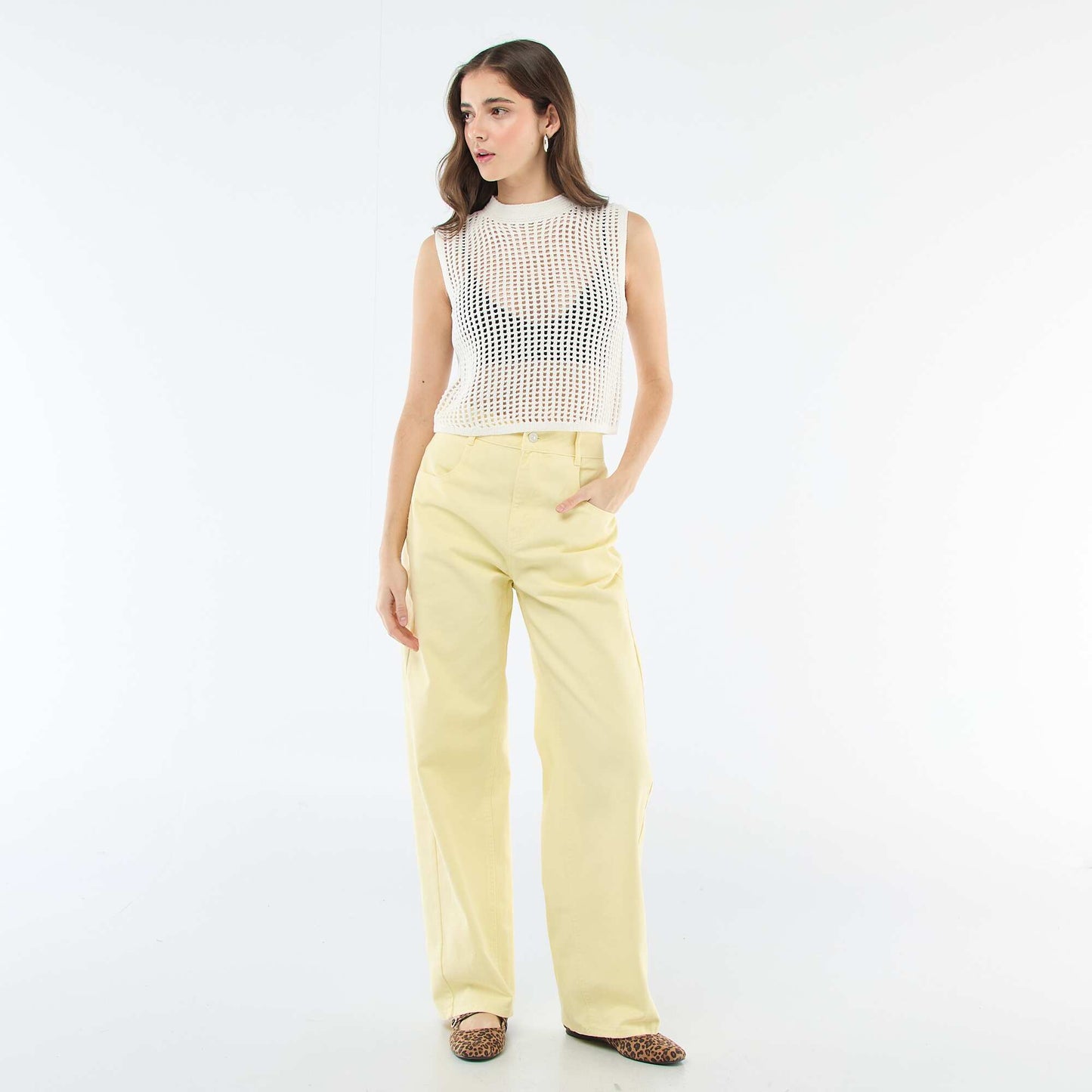 Top sans manches en crochet BLANC