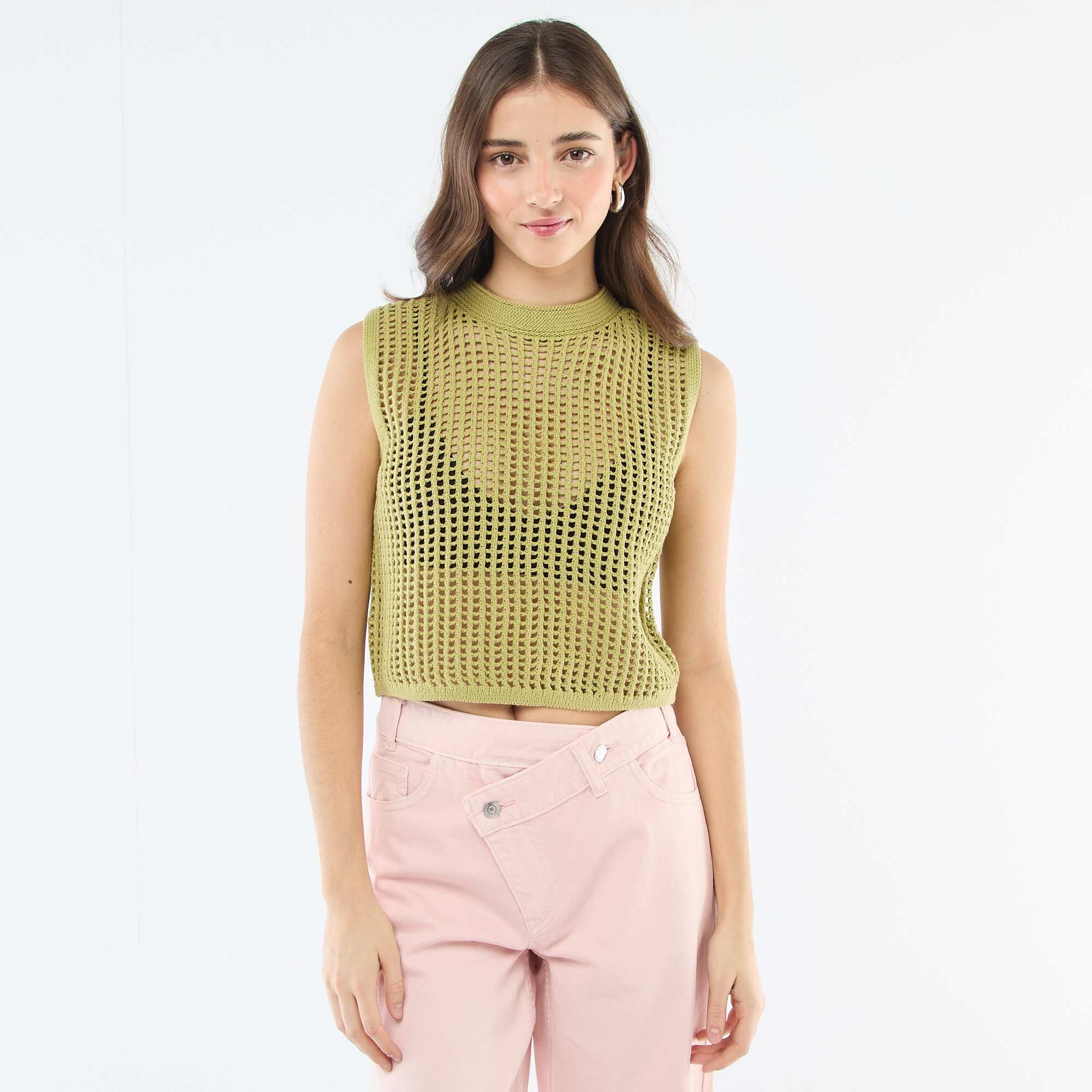 Top sans manches en crochet VERT