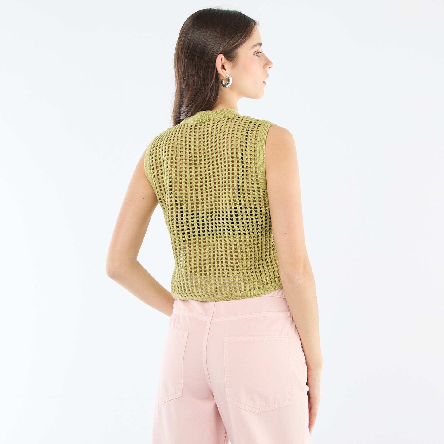 Top sans manches en crochet VERT