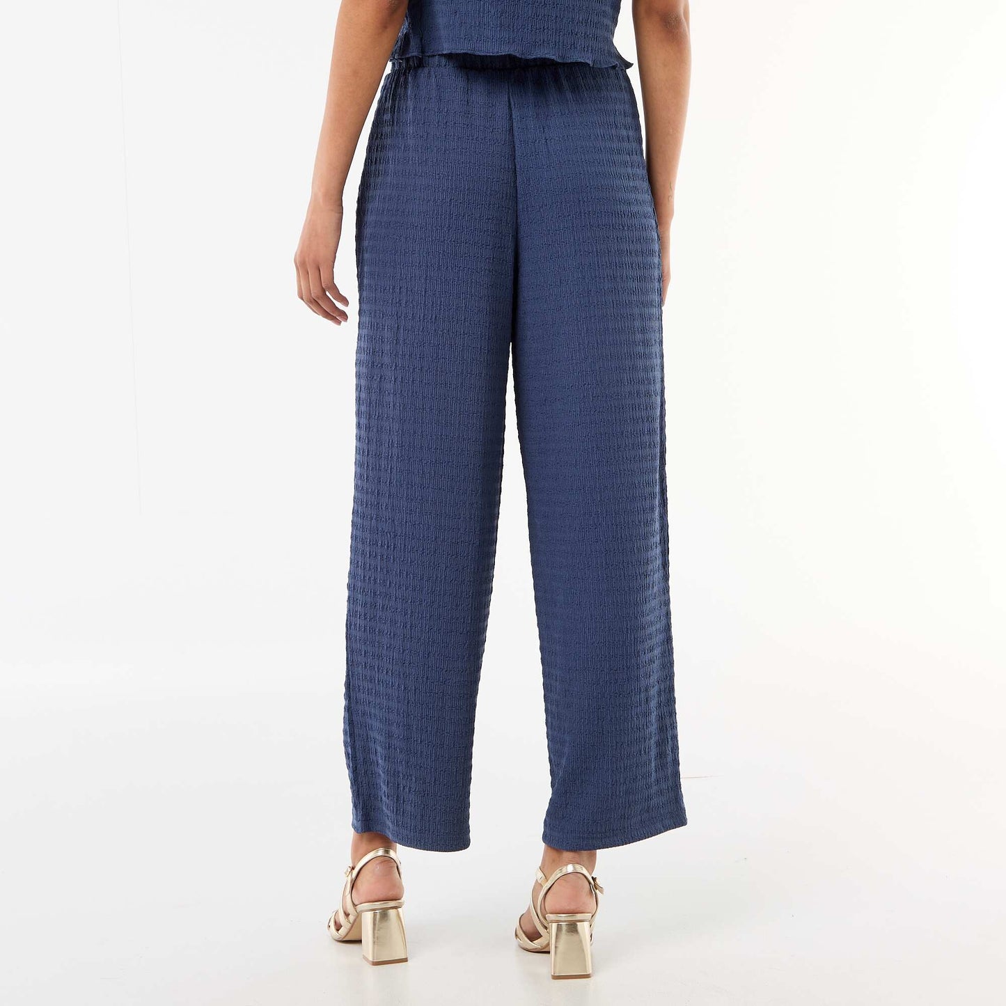 Pantalon large ne maille smockée BLEU