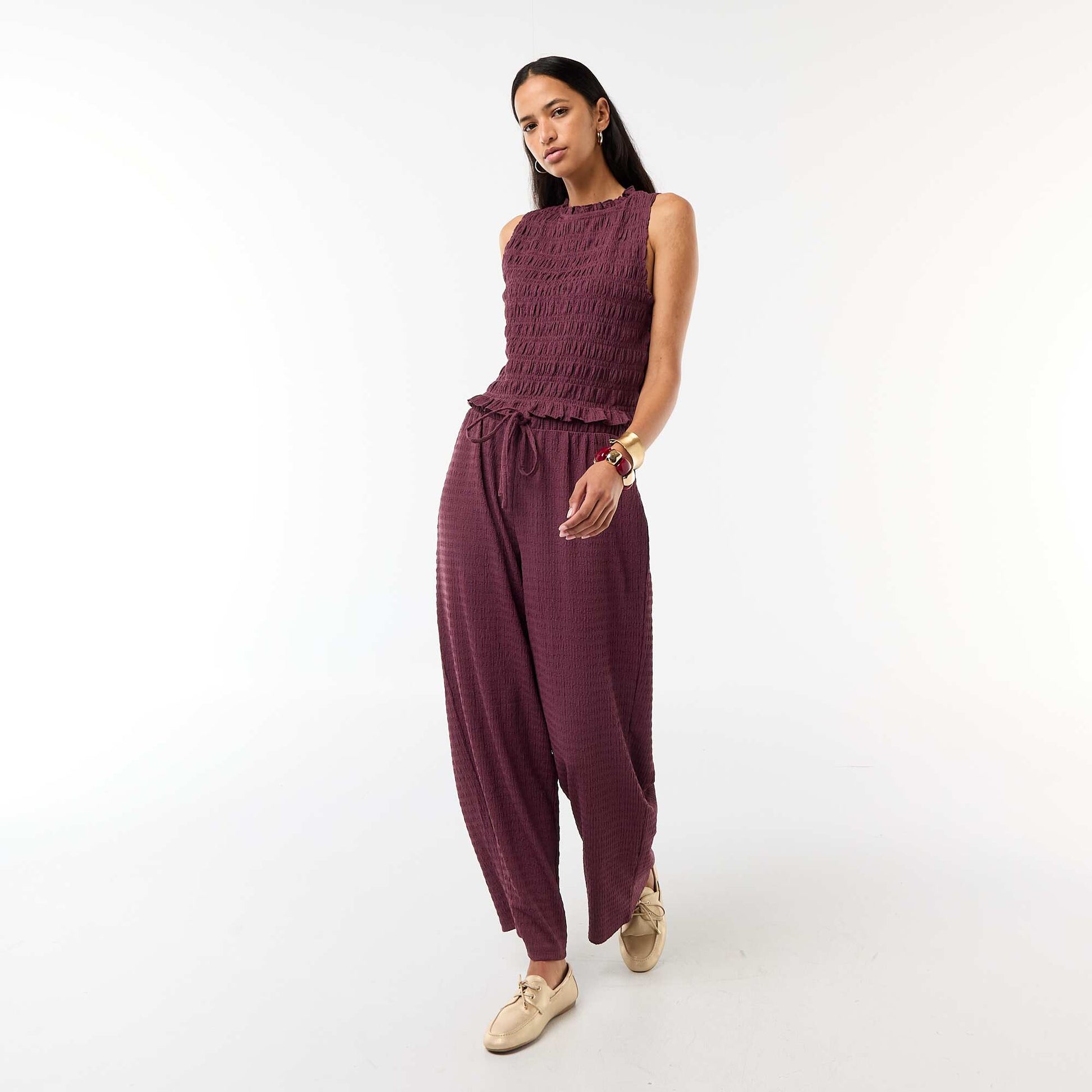 Pantalon large ne maille smockée VIOLET