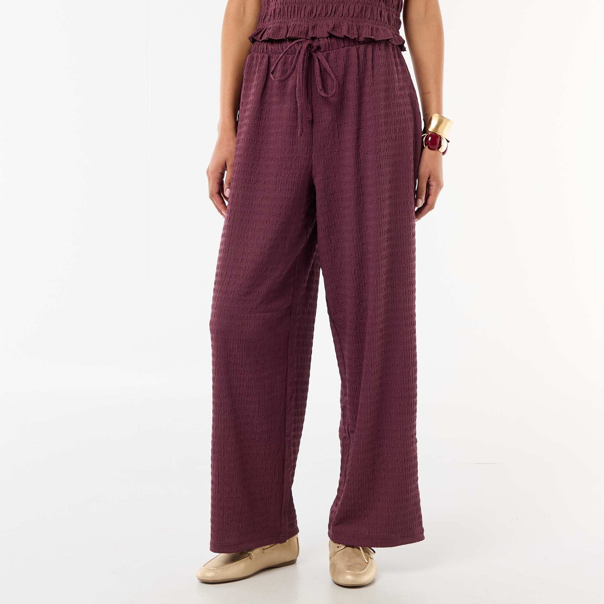 Pantalon large ne maille smockée VIOLET