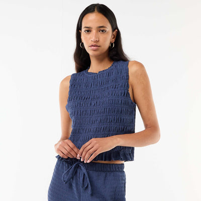 Top smocké sans manches BLEU