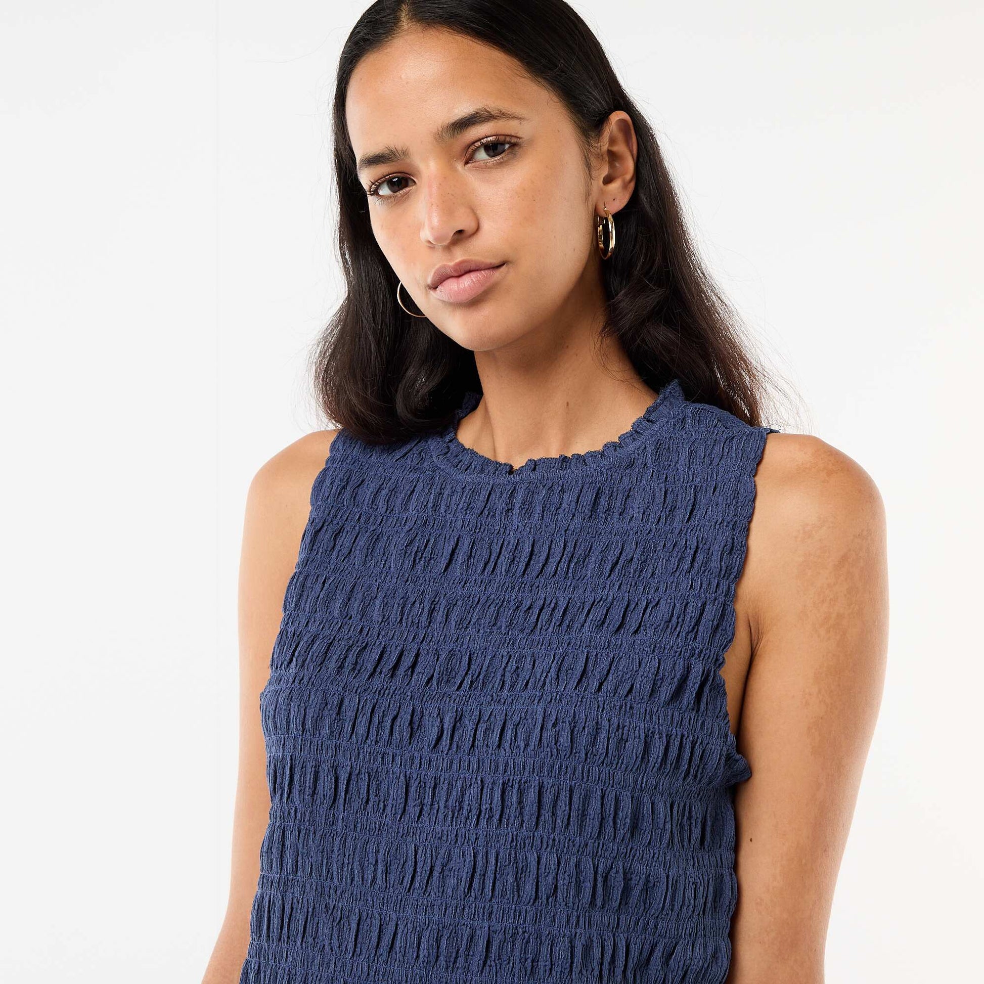 Top smocké sans manches BLEU