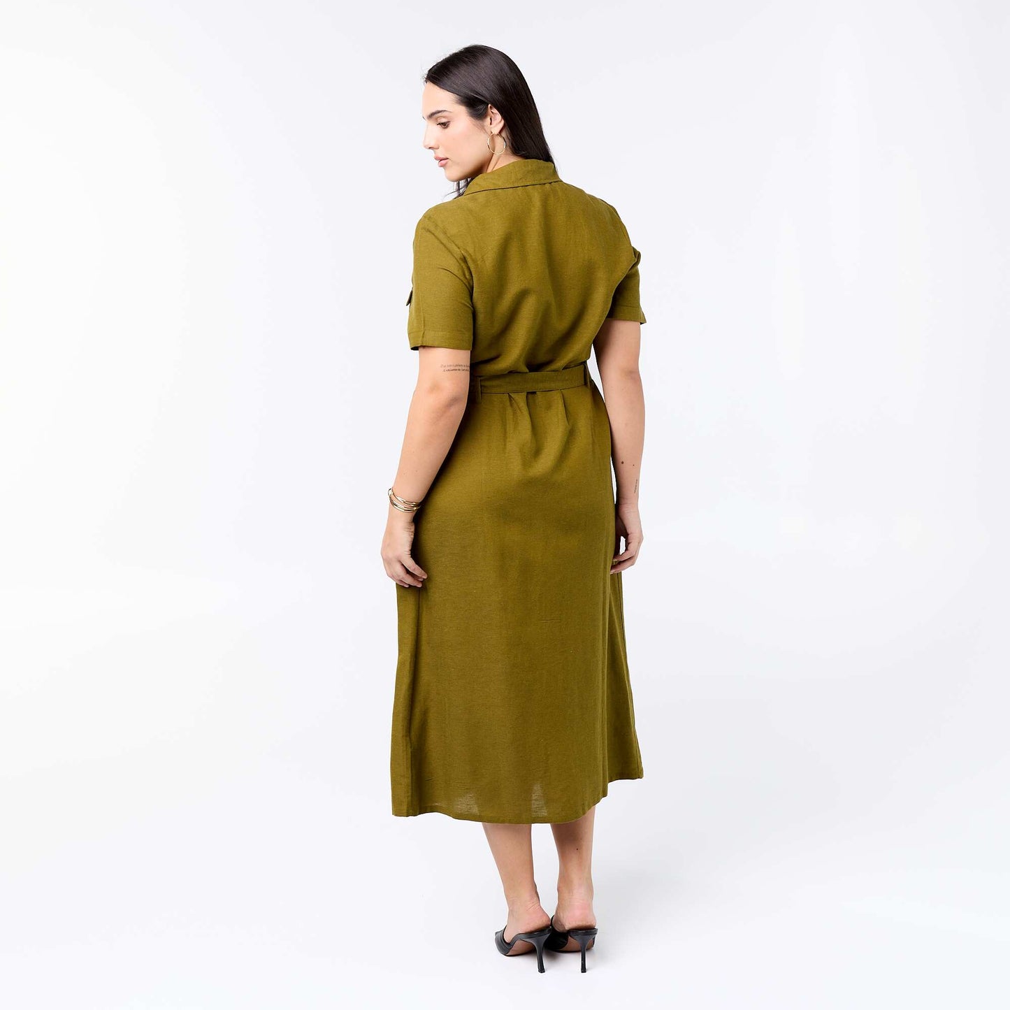 Robe chemise longue avec ceinture à nouer VERT