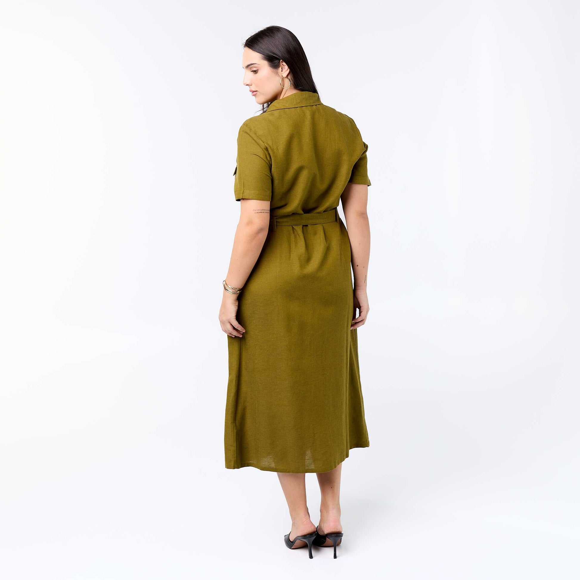Robe chemise longue avec ceinture à nouer VERT