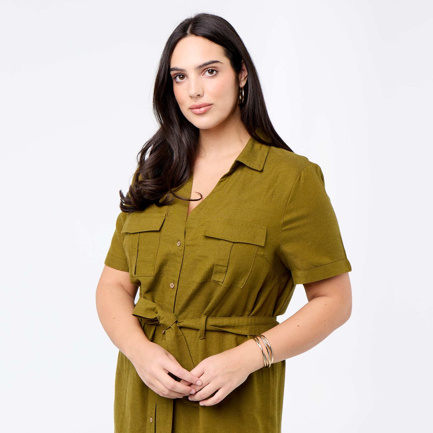 Robe chemise longue avec ceinture à nouer VERT