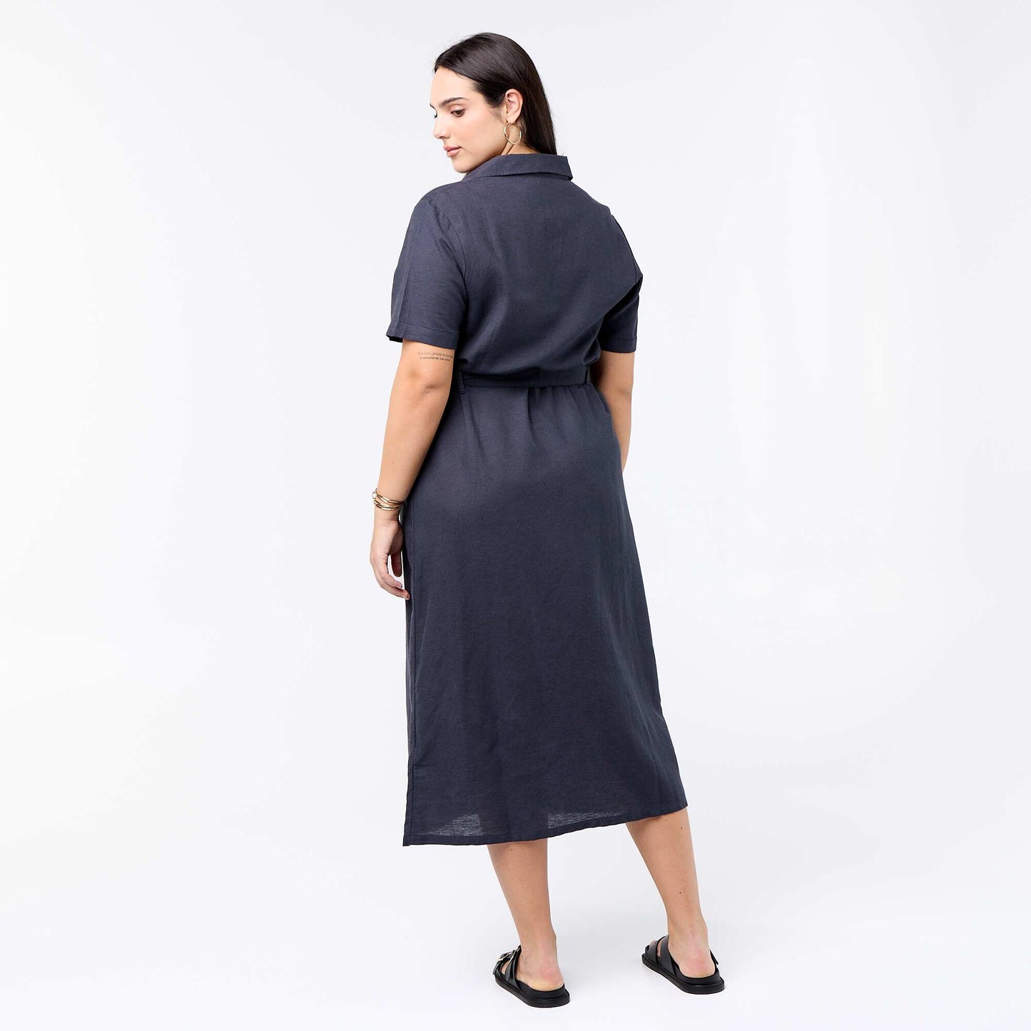 Robe chemise longue avec ceinture à nouer BLEU