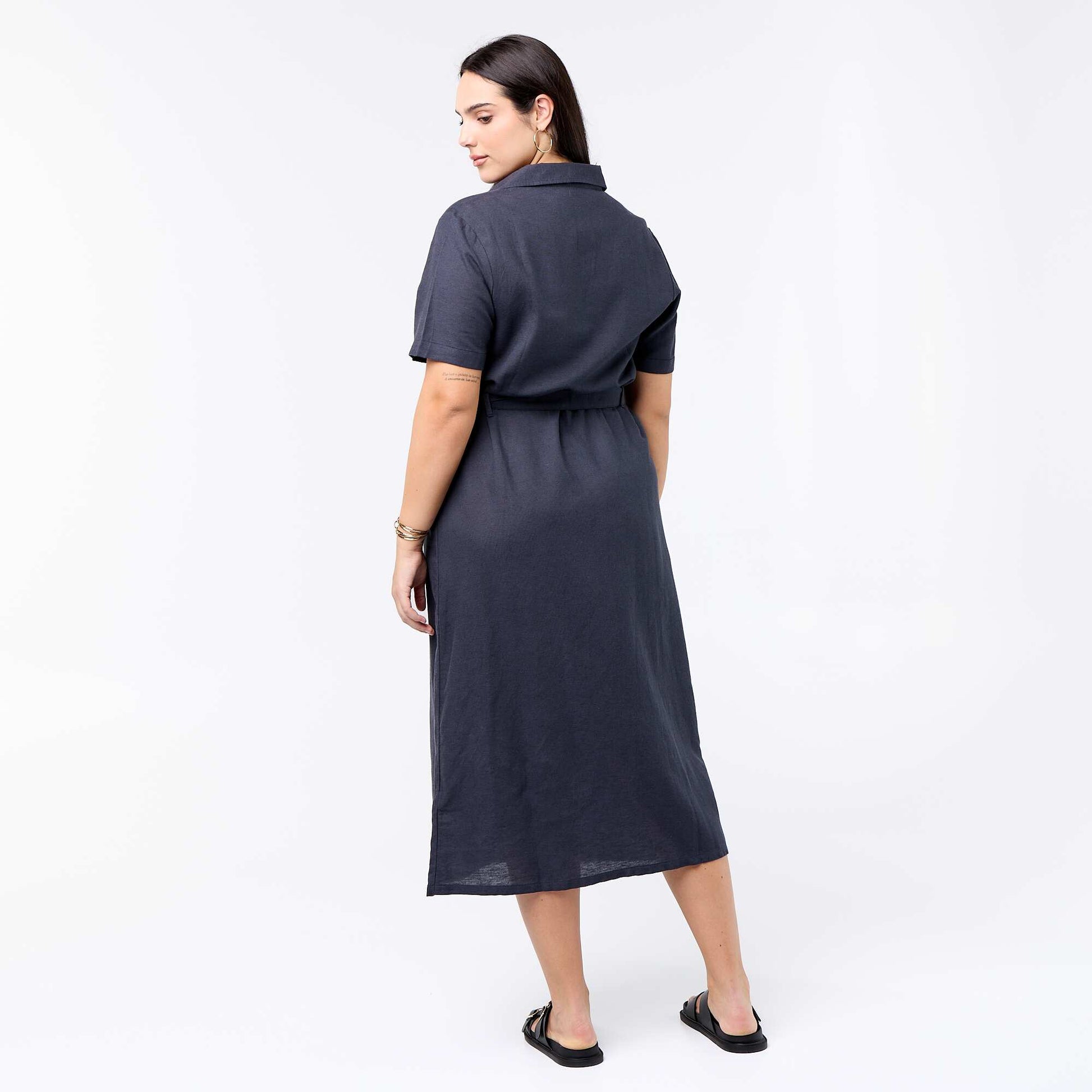 Robe chemise longue avec ceinture à nouer BLEU