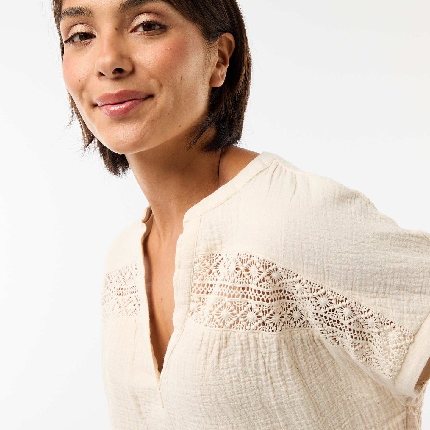 Blouse en double gaze de coton avec broderies BLANC