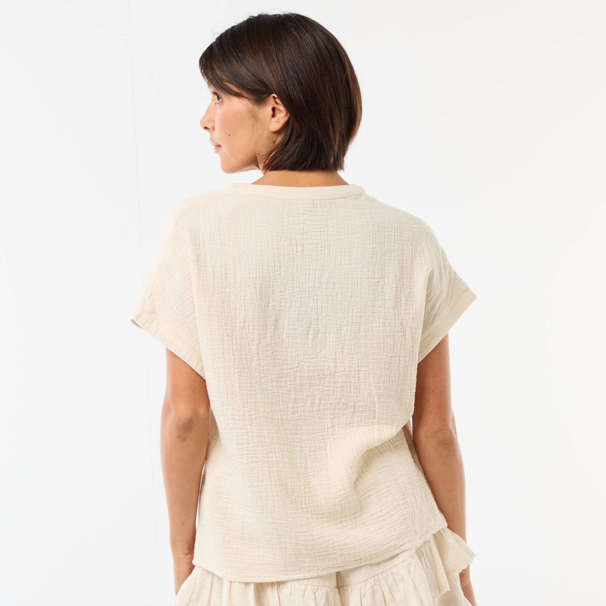 Blouse en double gaze de coton avec broderies BLANC