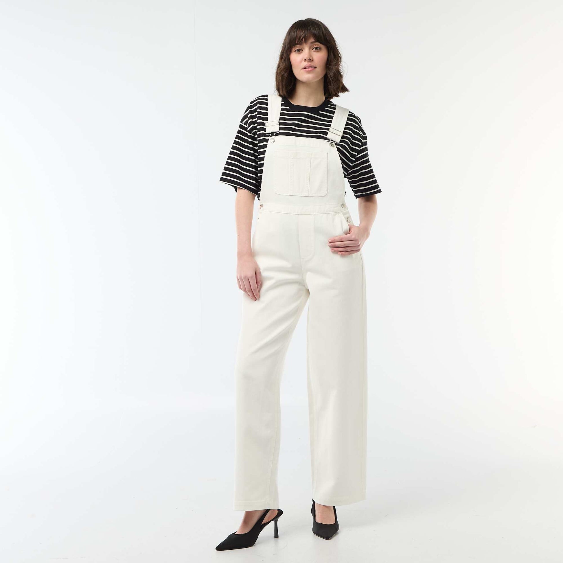 Salopette en denim avec poche devant BLANC