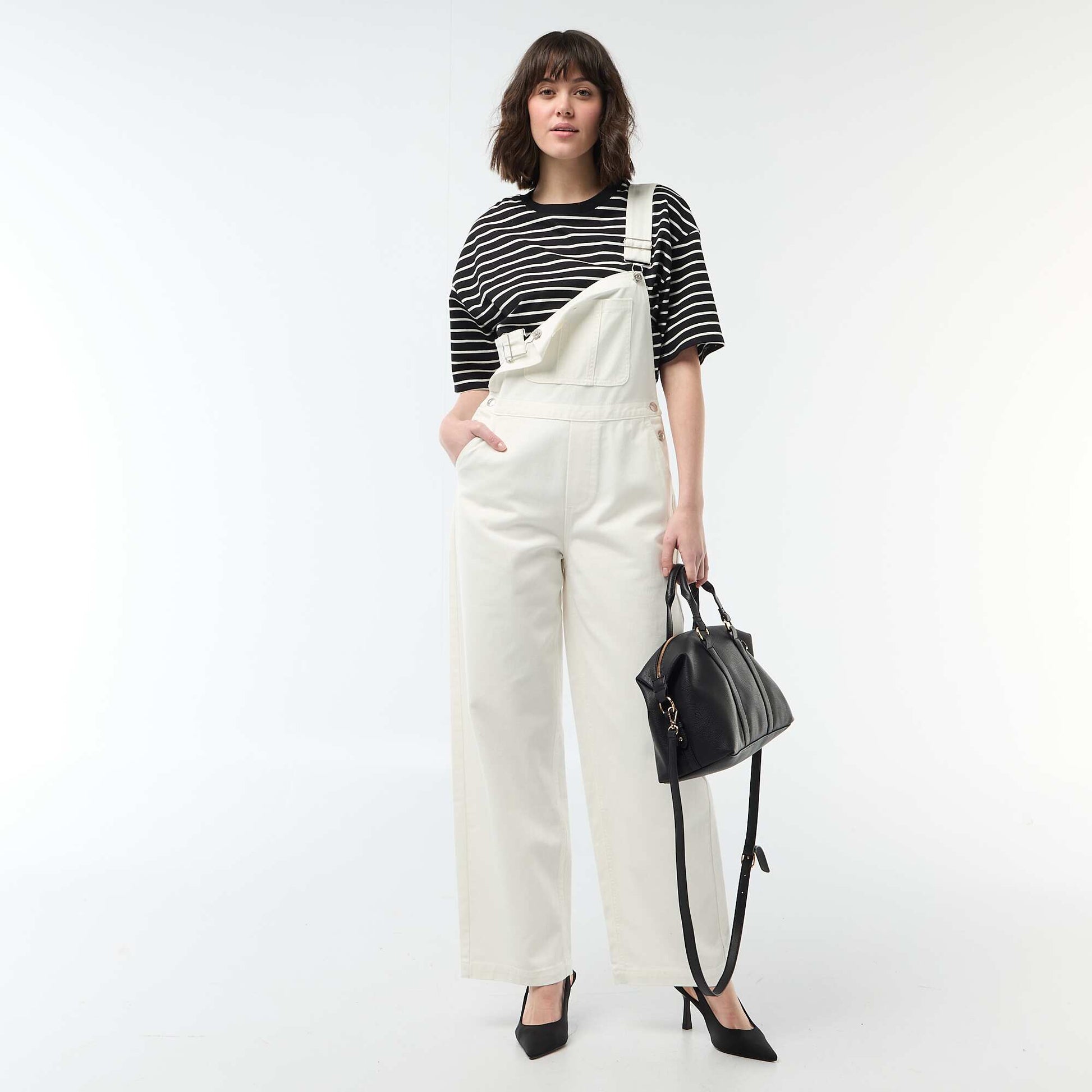 Salopette en denim avec poche devant BLANC