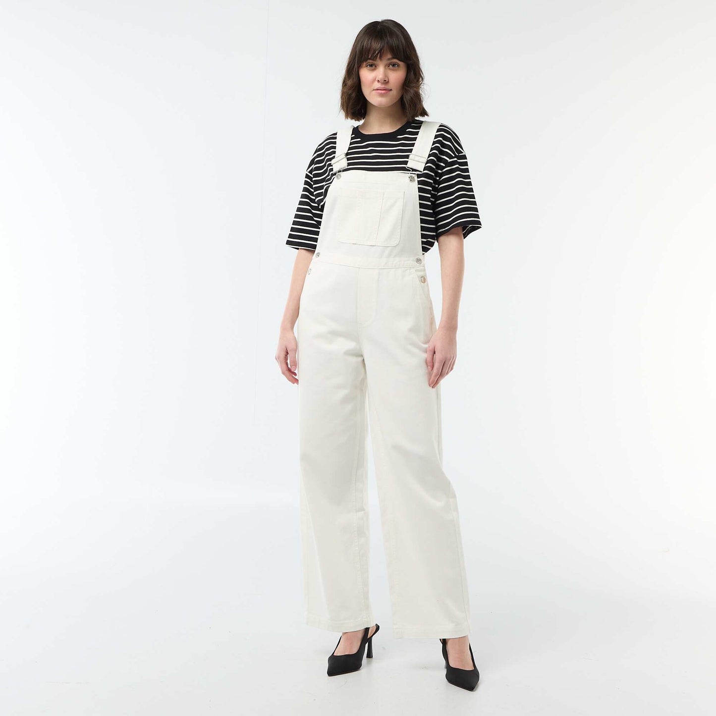 Salopette en denim avec poche devant BLANC