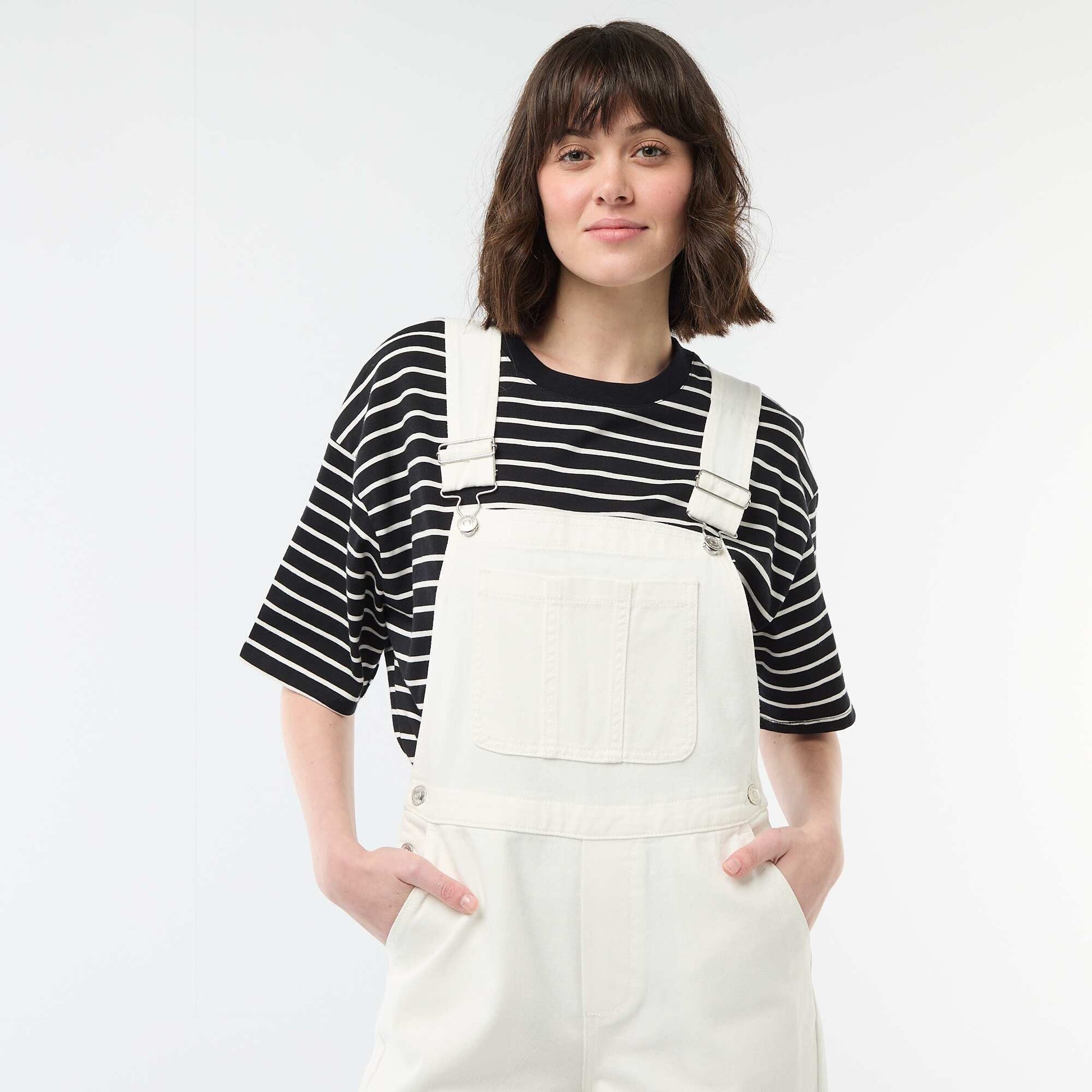 Salopette en denim avec poche devant BLANC
