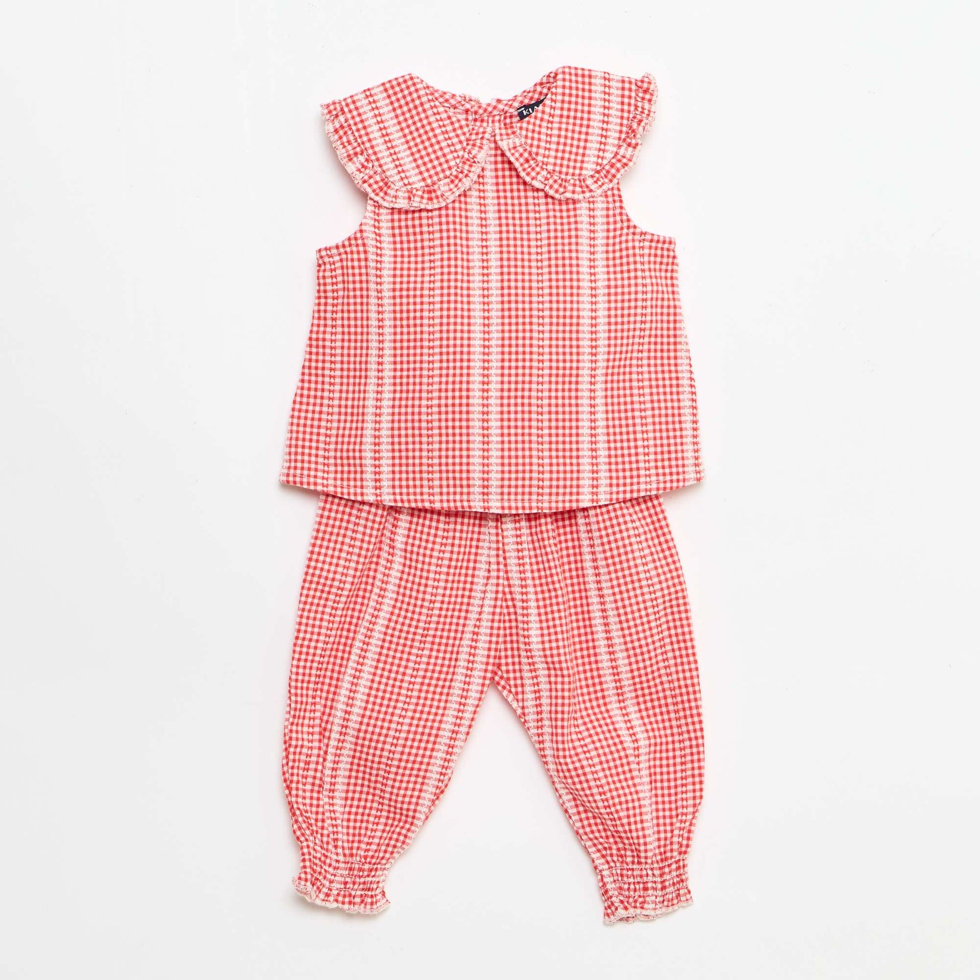 Ensemble vichy 2 pièces blouse + pantalon ROUGE