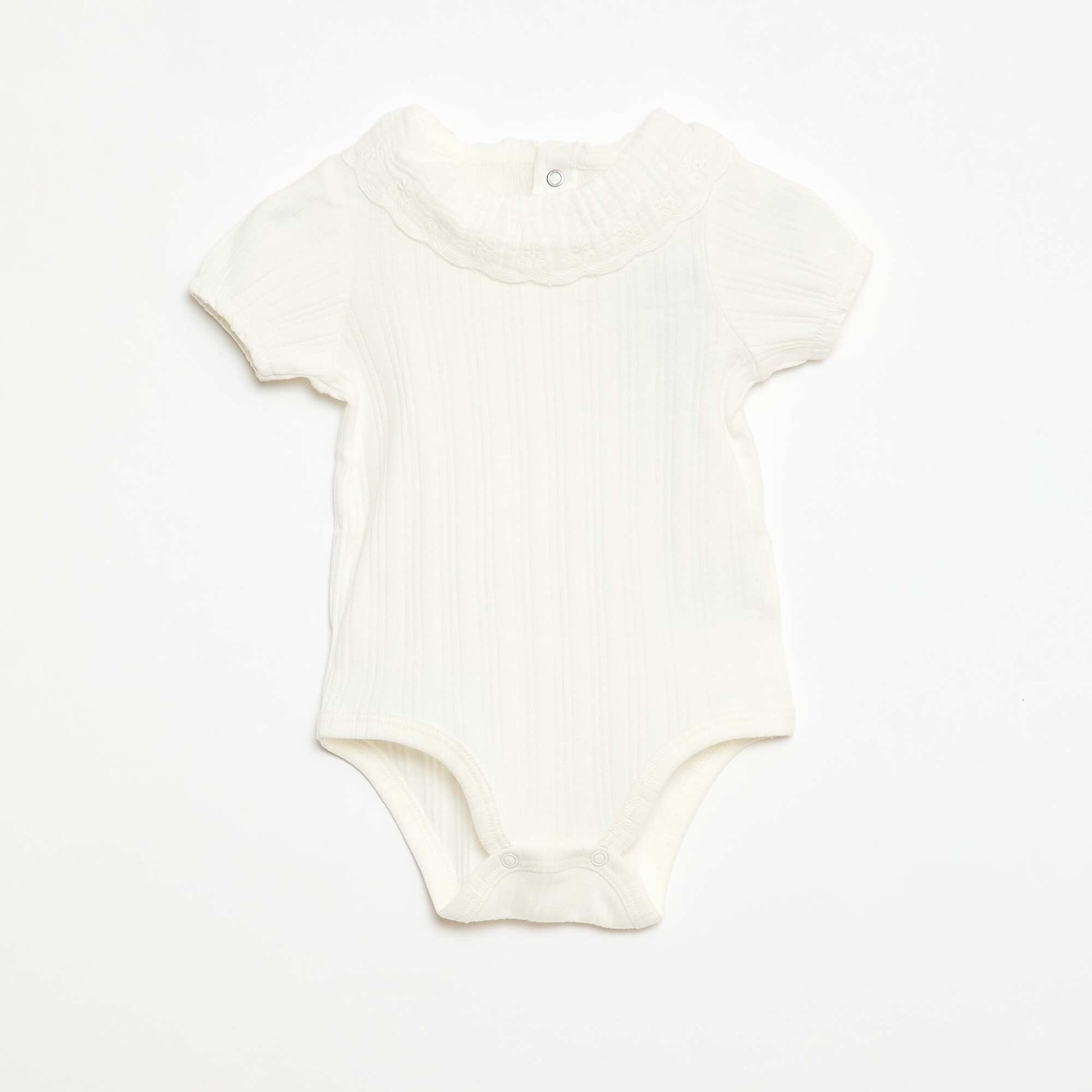 Body demi manches en maille côtelée col fantaisie BLANC