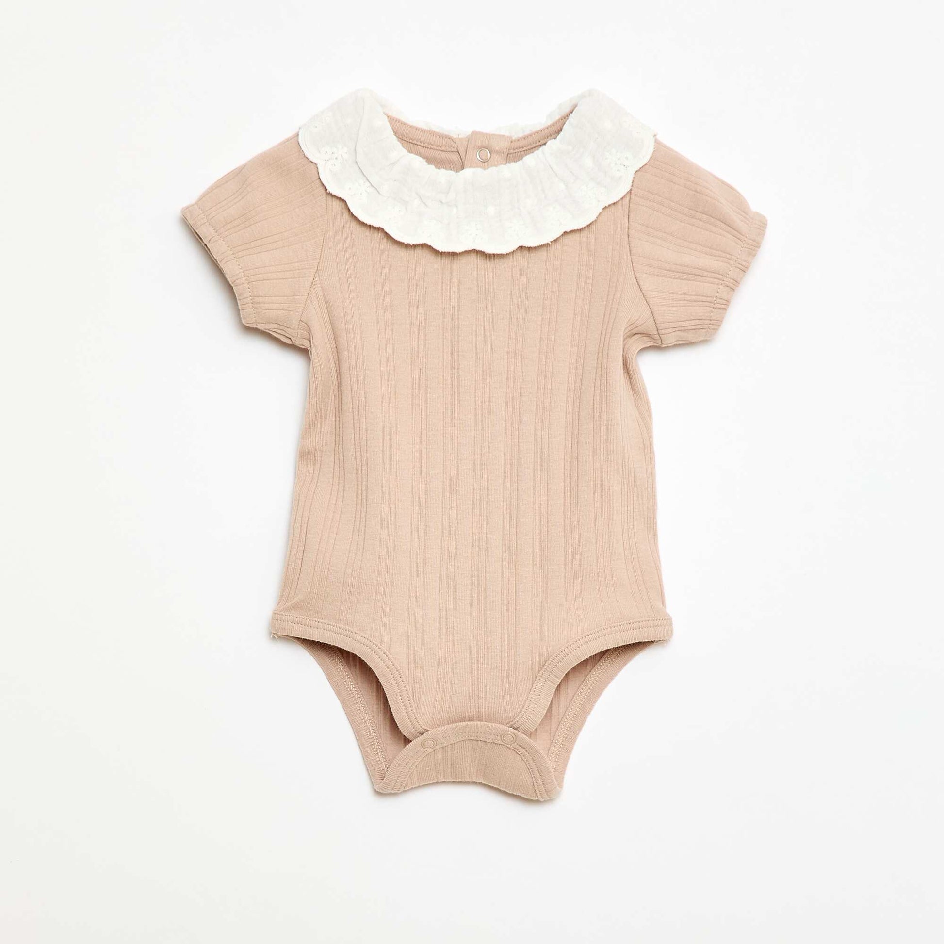 Body demi manches en maille côtelée col fantaisie BEIGE