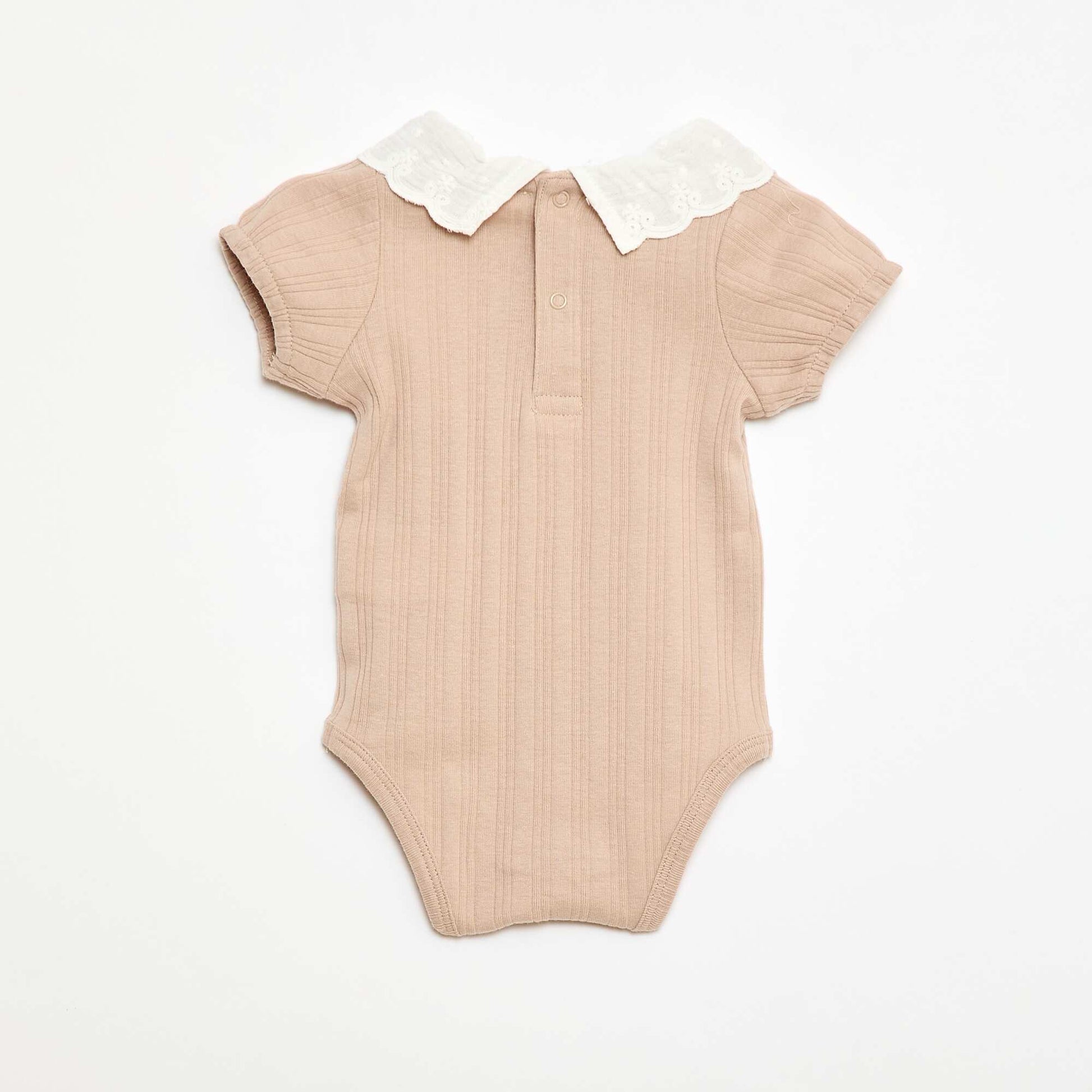 Body demi manches en maille côtelée col fantaisie BEIGE