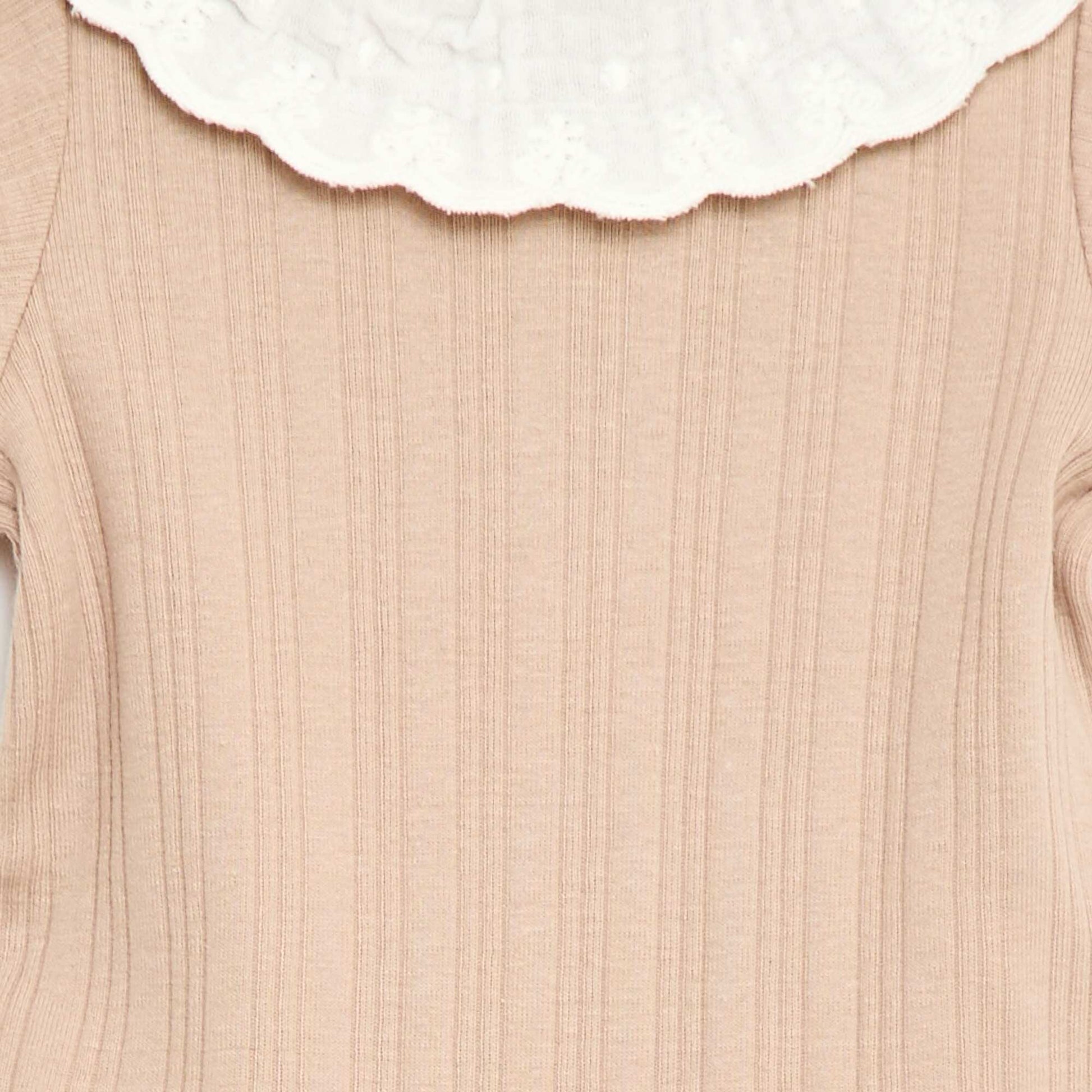 Body demi manches en maille côtelée col fantaisie BEIGE