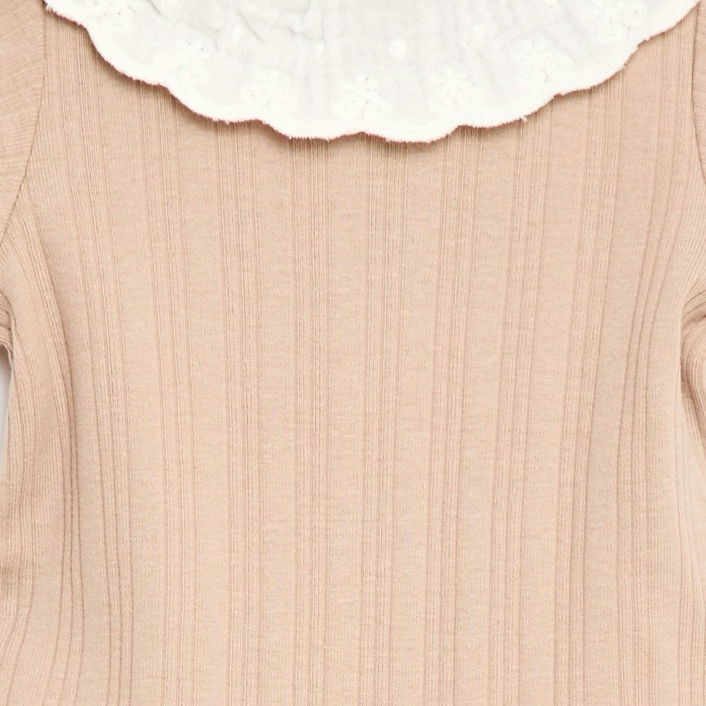 Body manches longues en maille côtelée col fantaisie BEIGE
