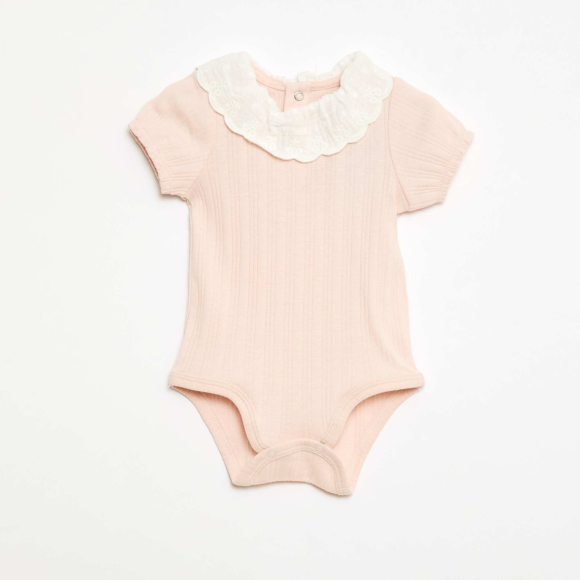 Body demi manches en maille côtelée col fantaisie ROSE