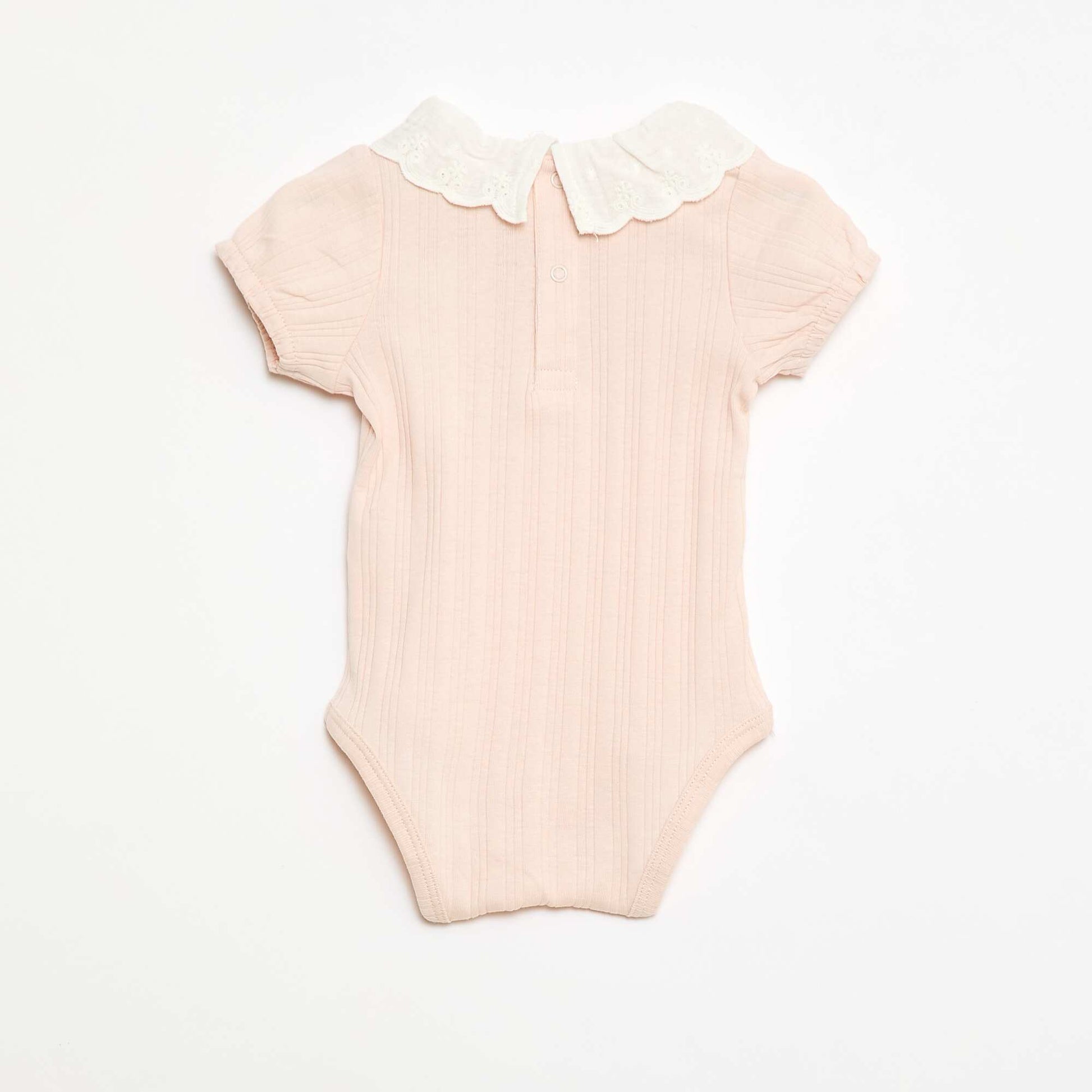 Body demi manches en maille côtelée col fantaisie ROSE