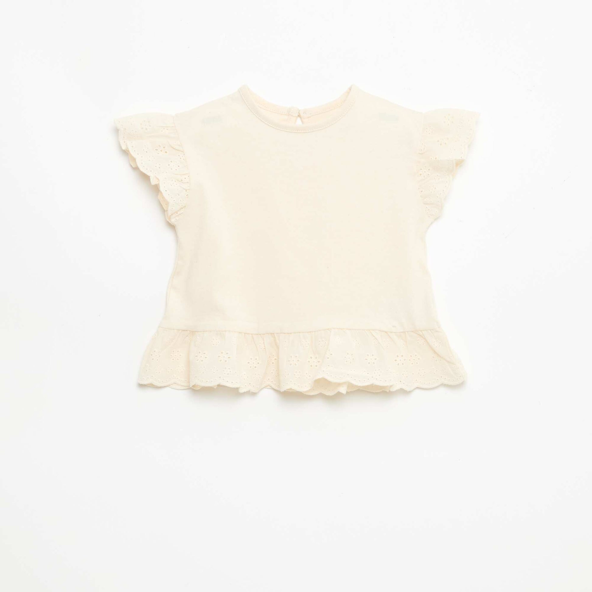 T-shirt broderie anglaise en jersey coton uni BLANC