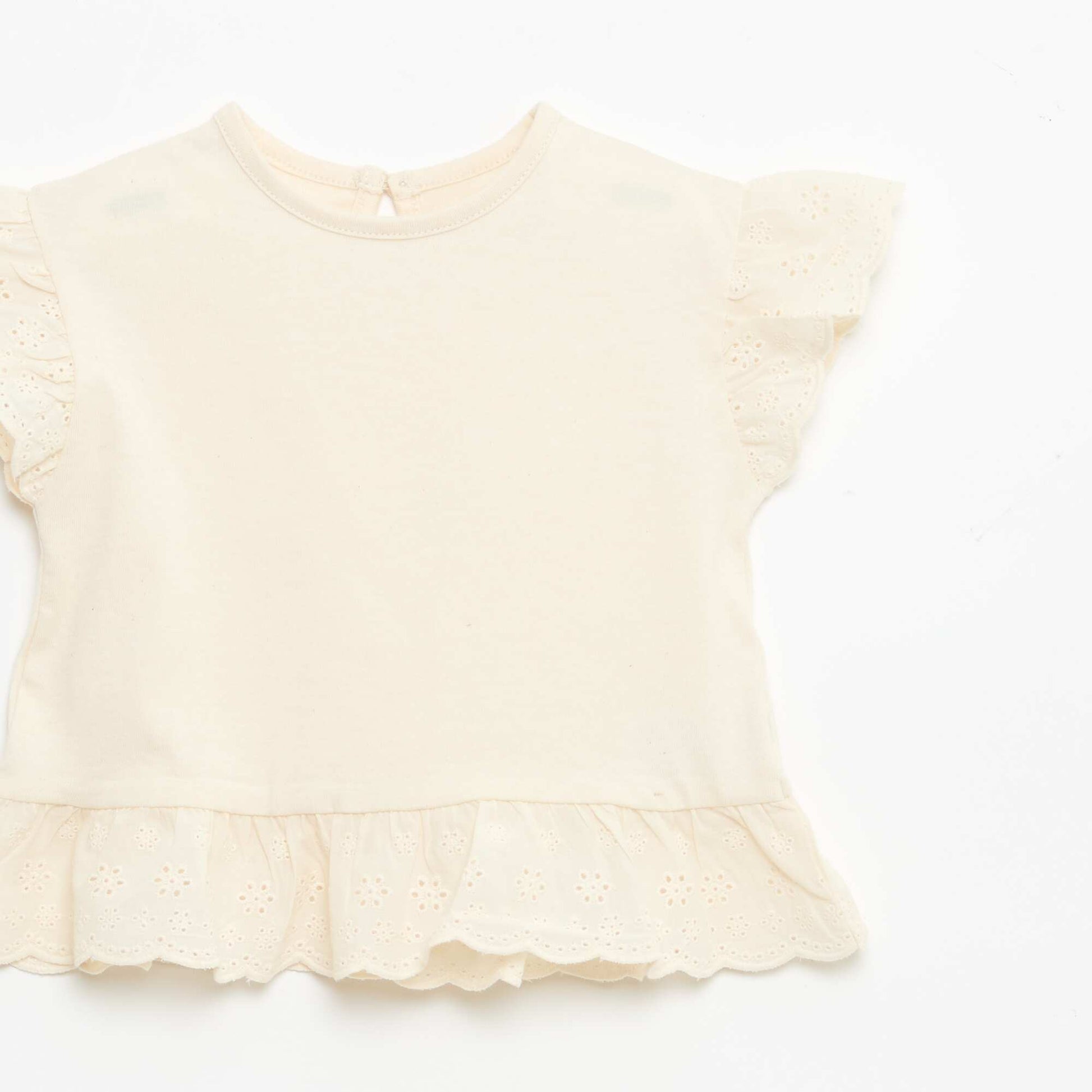 T-shirt broderie anglaise en jersey coton uni BLANC