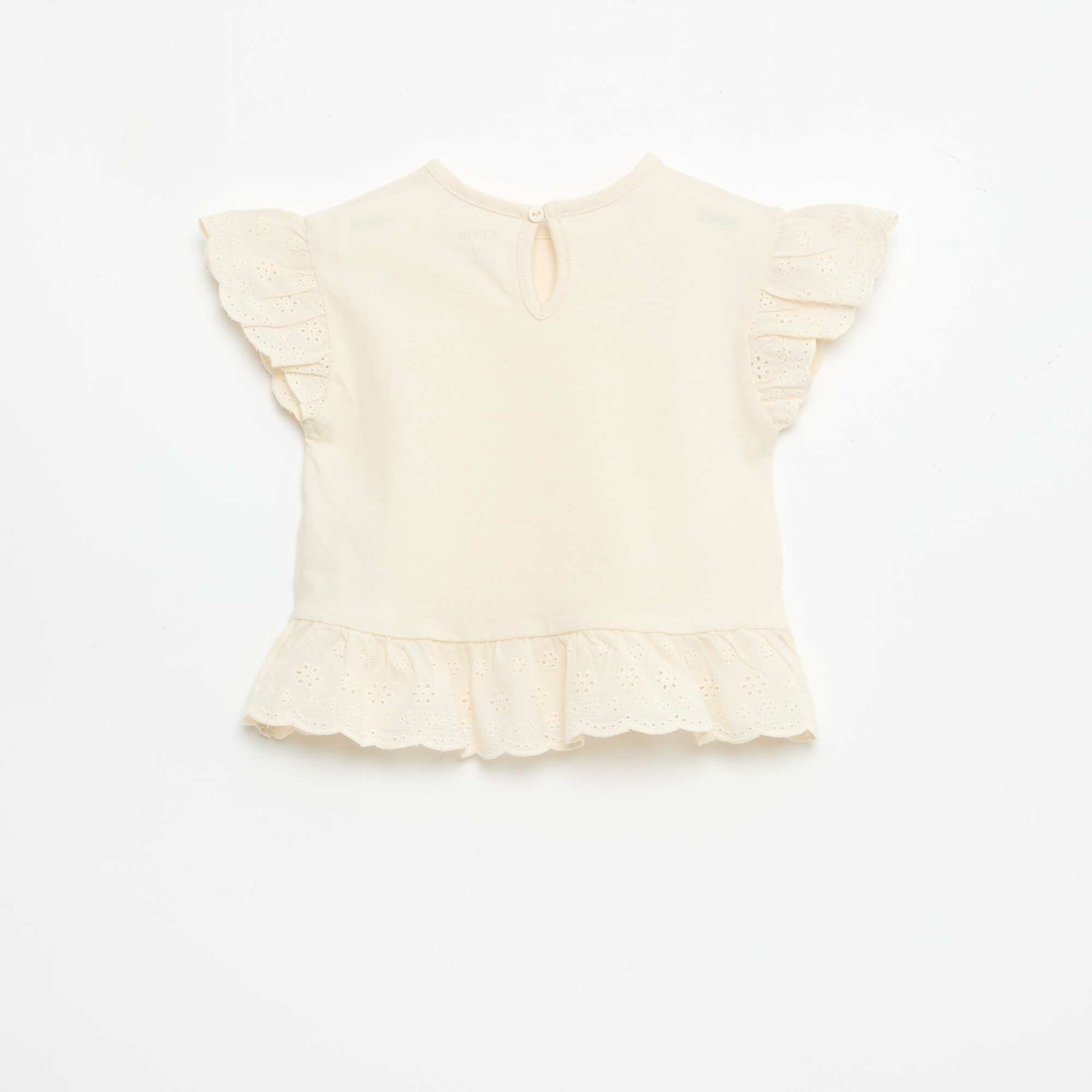 T-shirt broderie anglaise en jersey coton uni BLANC
